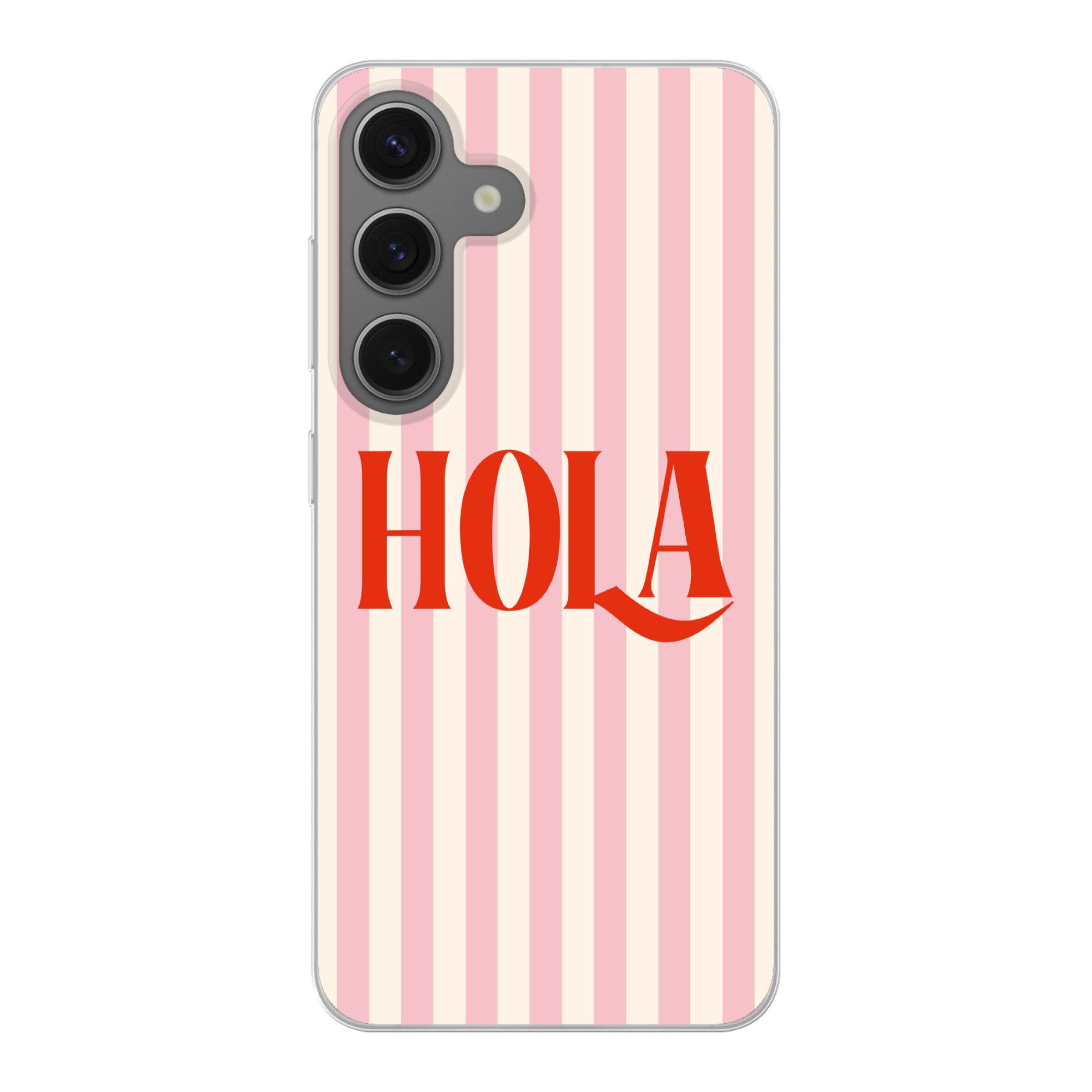 MuchoWow Handyhülle für Samsung Galaxy S25 Hola - Zitat - Streifen - Pastell - Rosa - Rot, Phone Case, Silikon, Schutzhülle Dünn