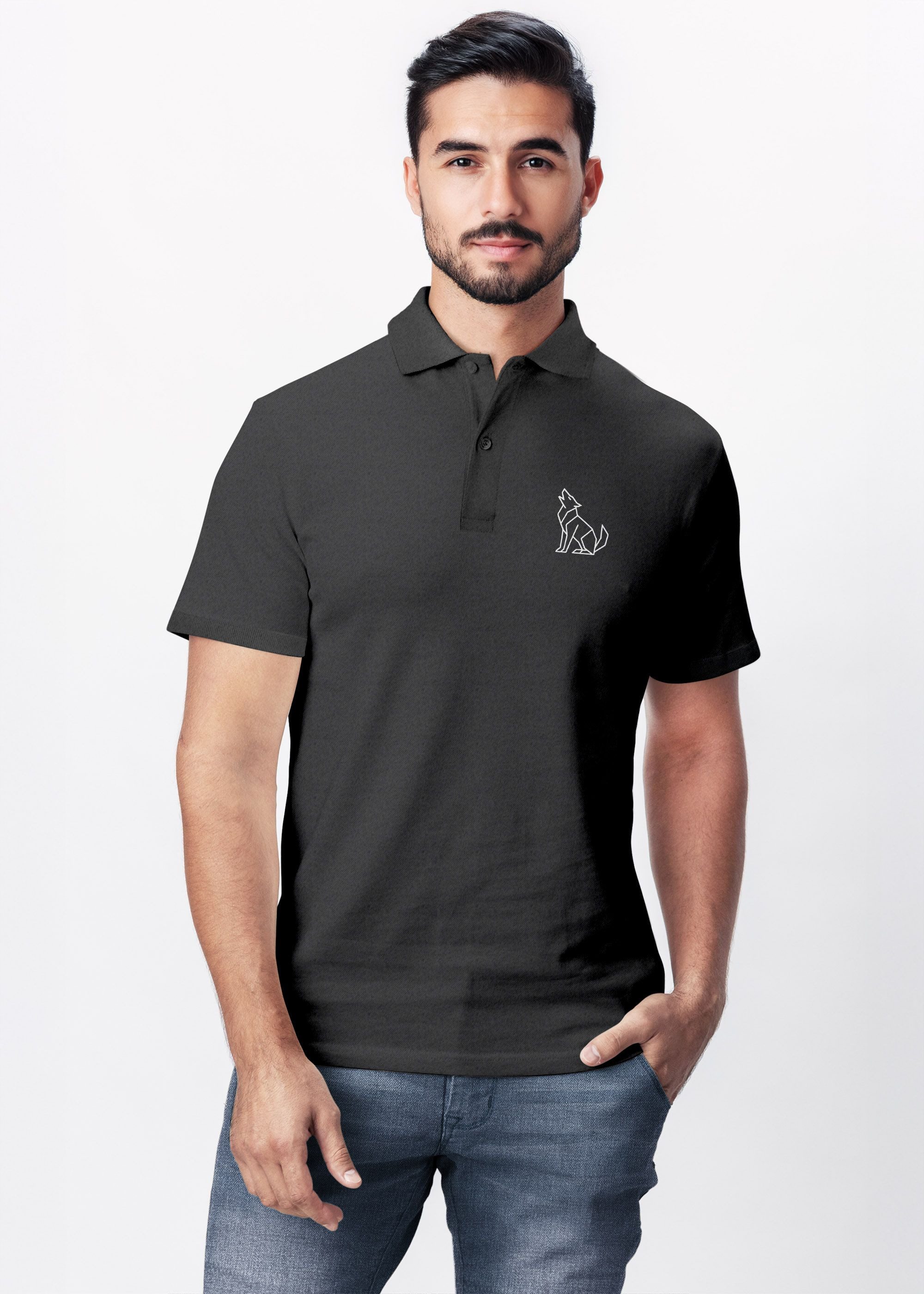 Neverless Poloshirt Poloshirt Herren Tierlogo im Polygon-Stil Wolf– Kurzarm Polo Sommer mit Print