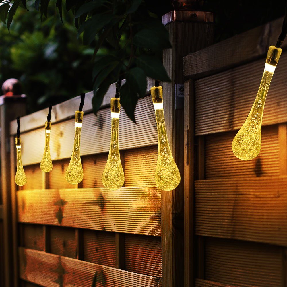 etc-shop LED Dekolicht, LED-Leuchtmittel verbaut, LED Solarlampe Lichterkette Warmweiß, Aussen Dekoration fest Garten Solar