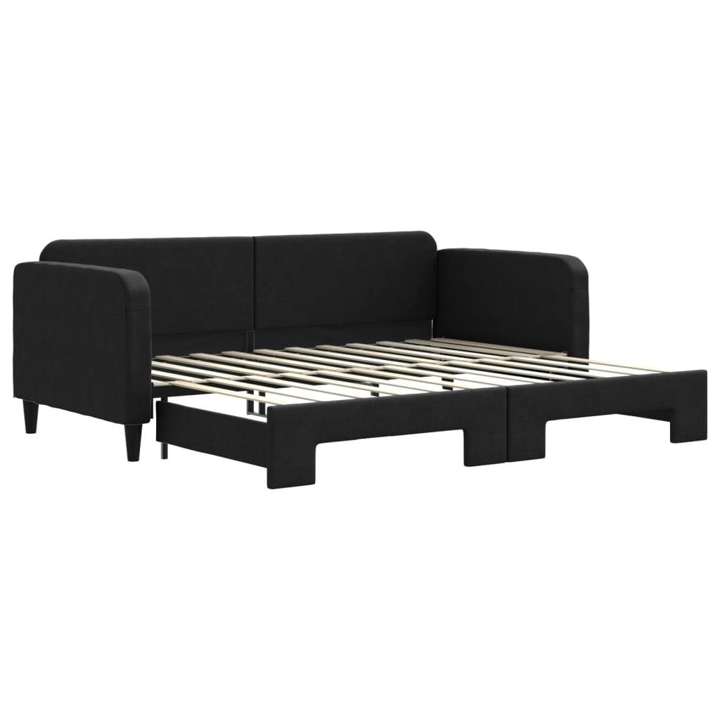 vidaXL Bett Tagesbett Ausziehbar Schwarz 90x200 cm Stoff