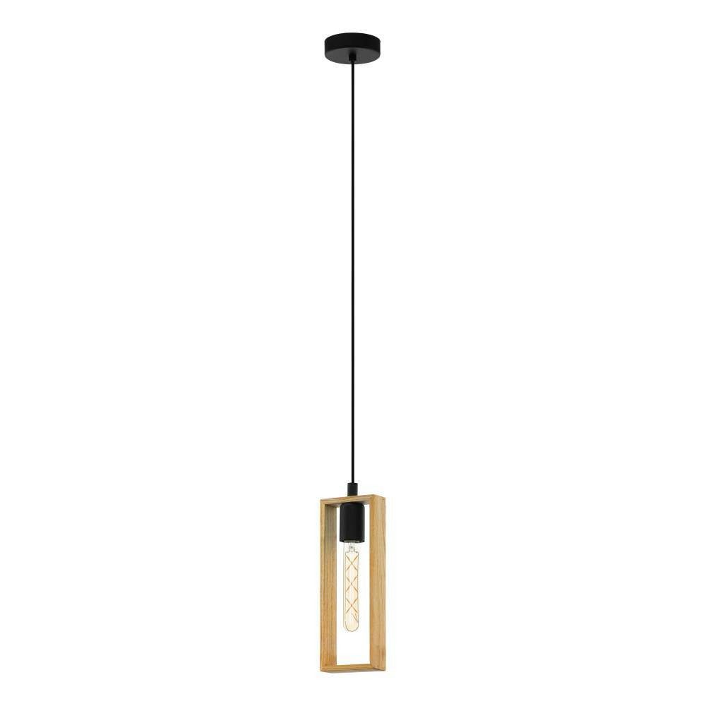 EGLO Hängeleuchte LITTLETON Hängelampe,Vintage, Stahl und Holz, IP20, Pendellampe, Lampe, ohne Leuchtmittel, Pendelleuchte, L11 x B10 x H110 cm, schwarz, braun, 1X40W exkl.