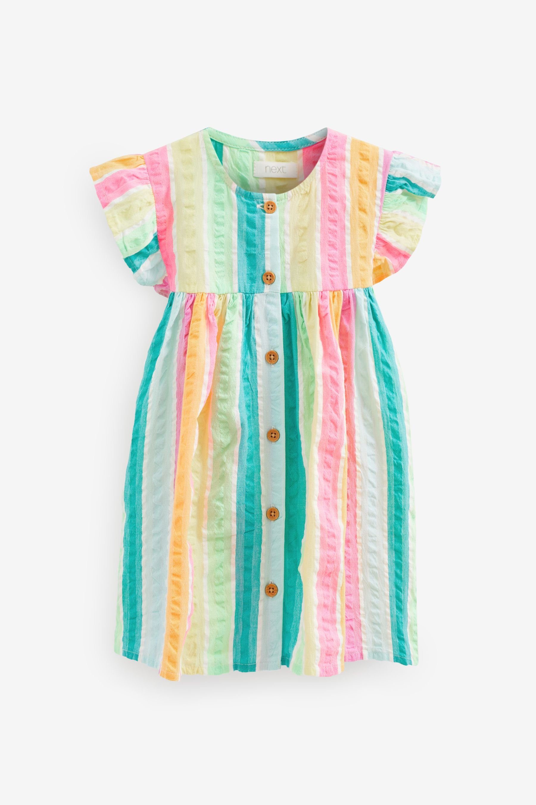 Günstig und beliebt Next Sommerkleid Baumwollkleid mit (1-tlg) Stripe Rainbow Rüschenärmeln