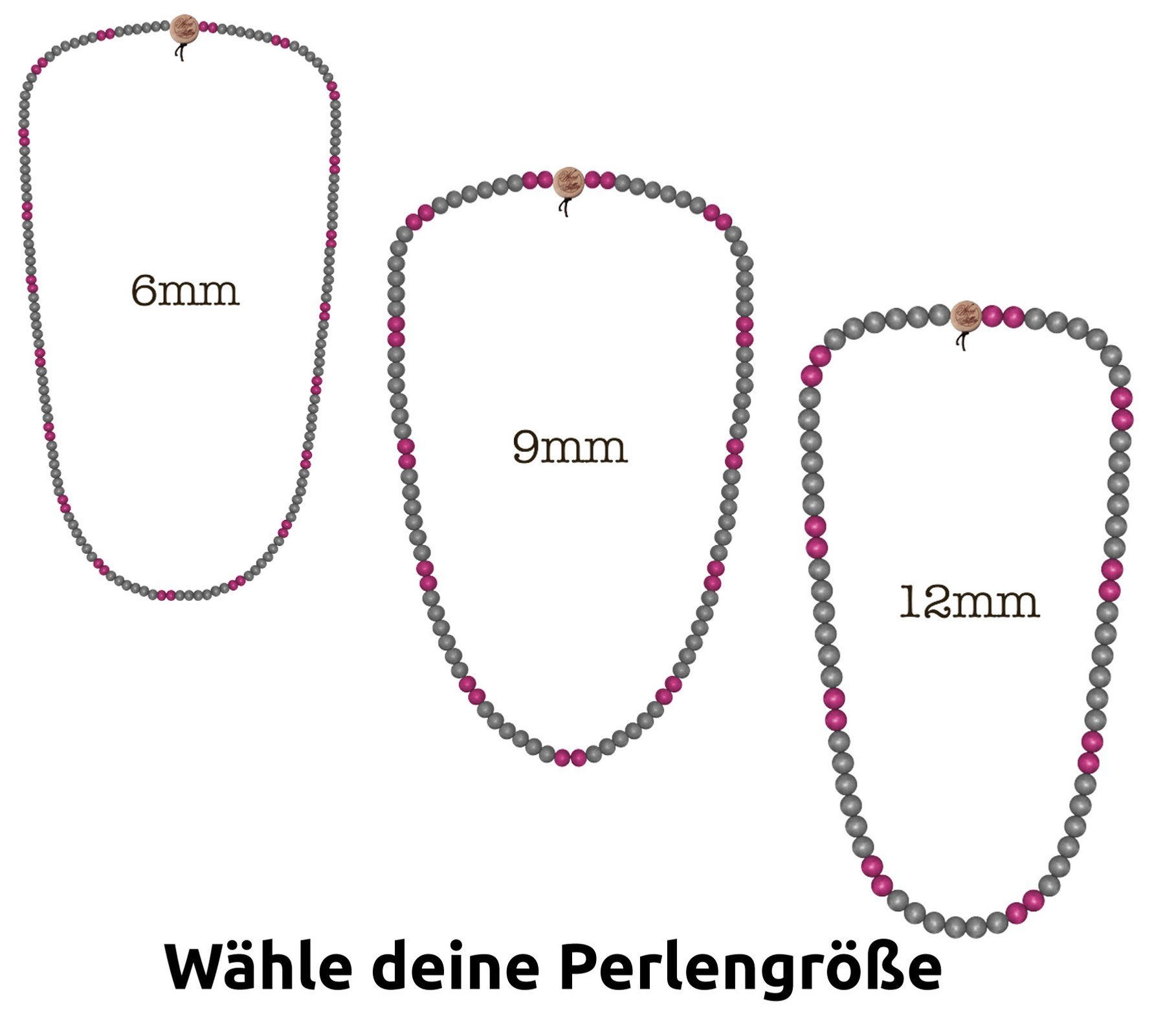 WOOD FELLAS Halsband WOOD FELLAS Mode-Schmuck coole Holz-Kette Deluxe Pearl Necklace Hals-Schmuck Grau/Rot