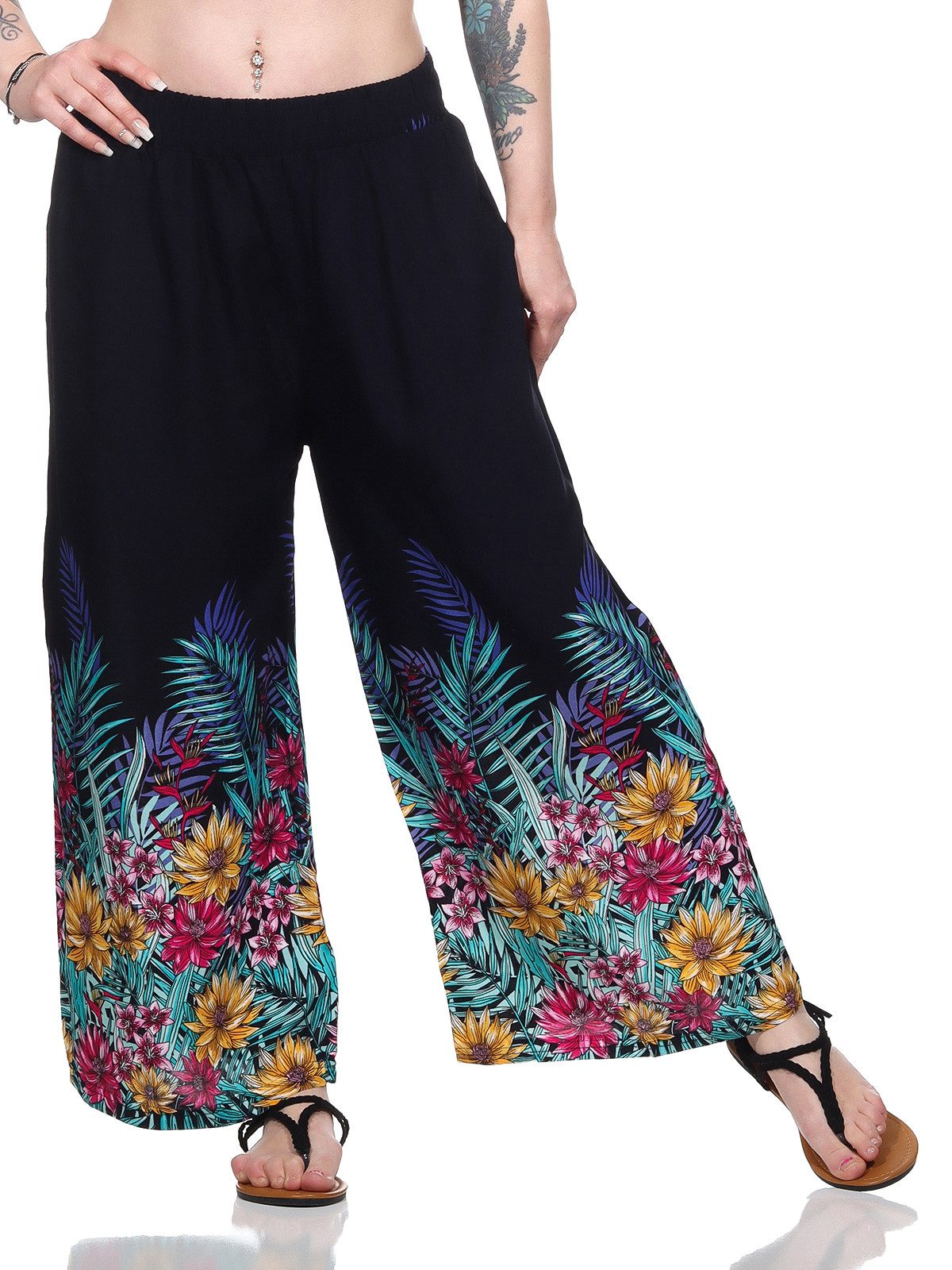 Aurela Damenmode Culotte Sommerhose leichte Marlene Hose für Damen luftige Culotte luftig & leichte Baumwollmischung, Stretchbund