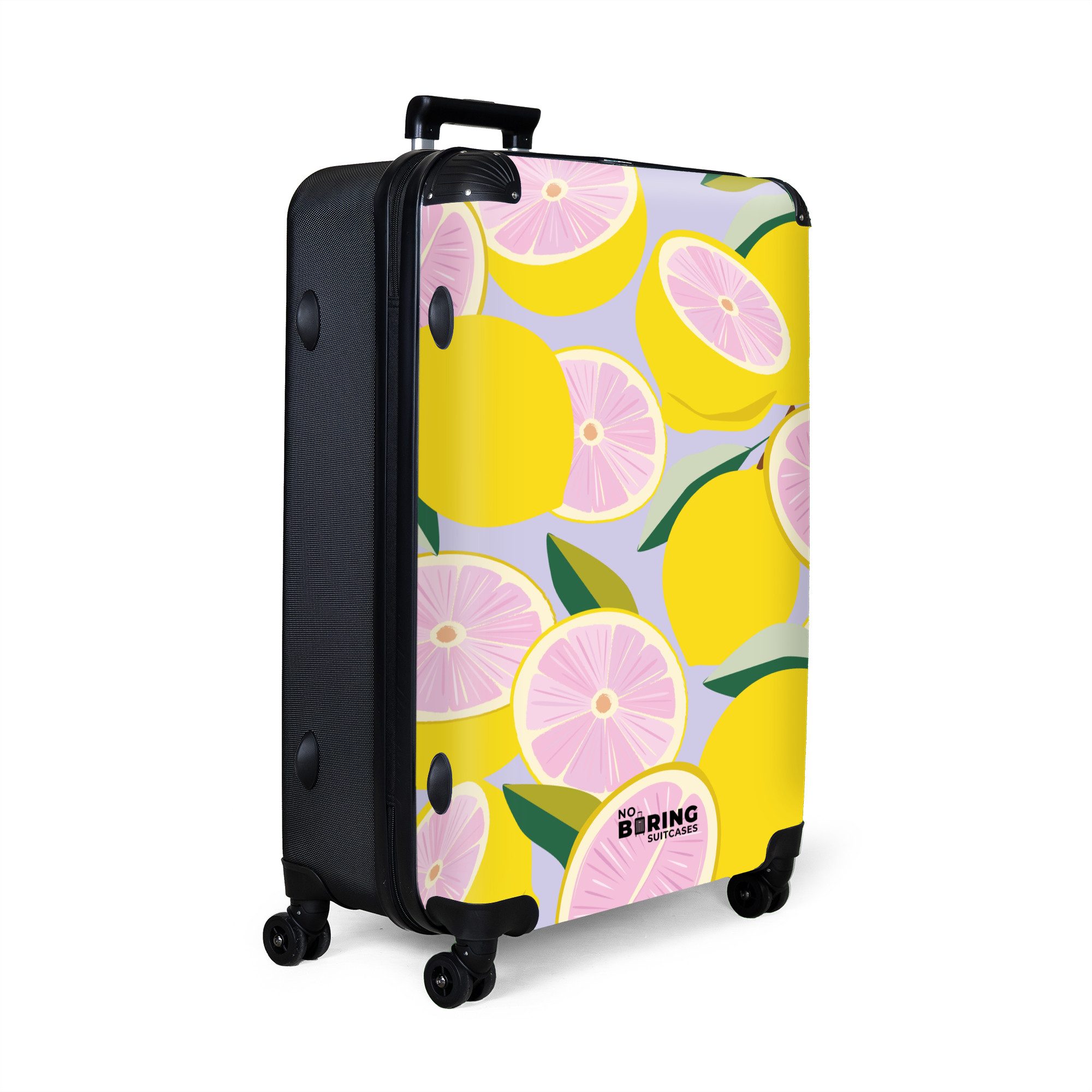 NoBoringSuitcases.com© Hartschalen-Trolley Lila mit gelben rosa günstig online kaufen