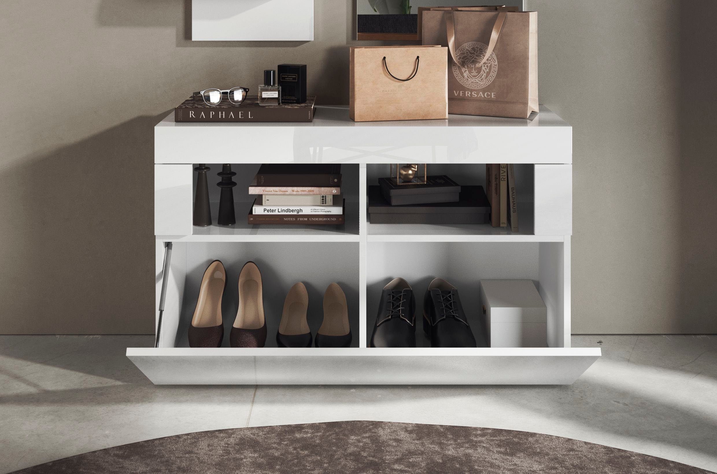 Home affaire Garderobenschrank Basic, Breite 91 cm, Höhe 59 cm, Schuhbank 1 Klappe Garderobenbank, moderne Rahmenoptik