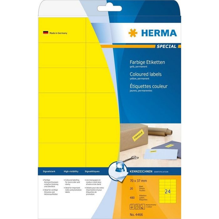 HERMA Formularblock HERMA Etiketten A4 gelb 70x37 mm Papier matt 480 St.