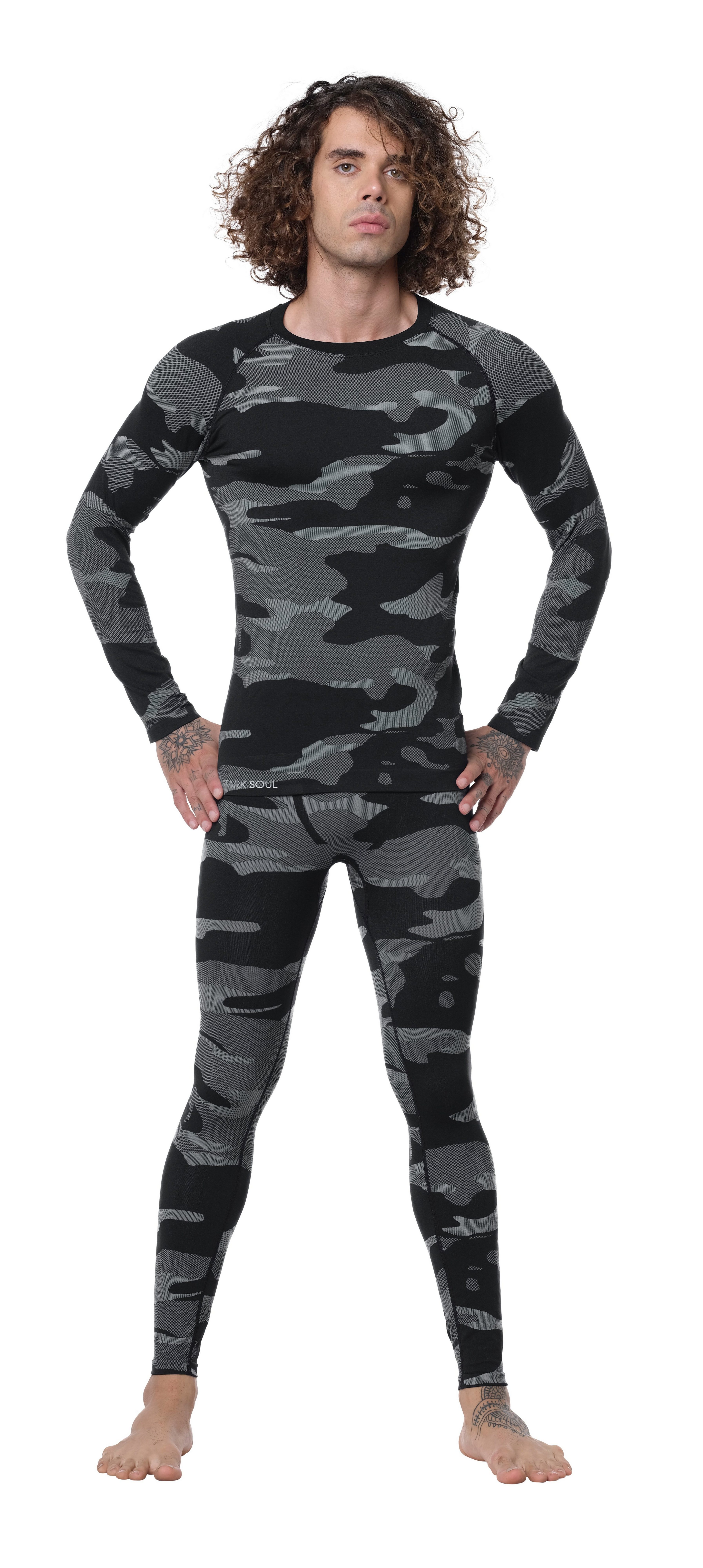 Stark Soul® Funktionsshirt Thermo-Funktionshirt Herren Camouflage, Langarm Outdoor-Ski Unterwäsche, Grau