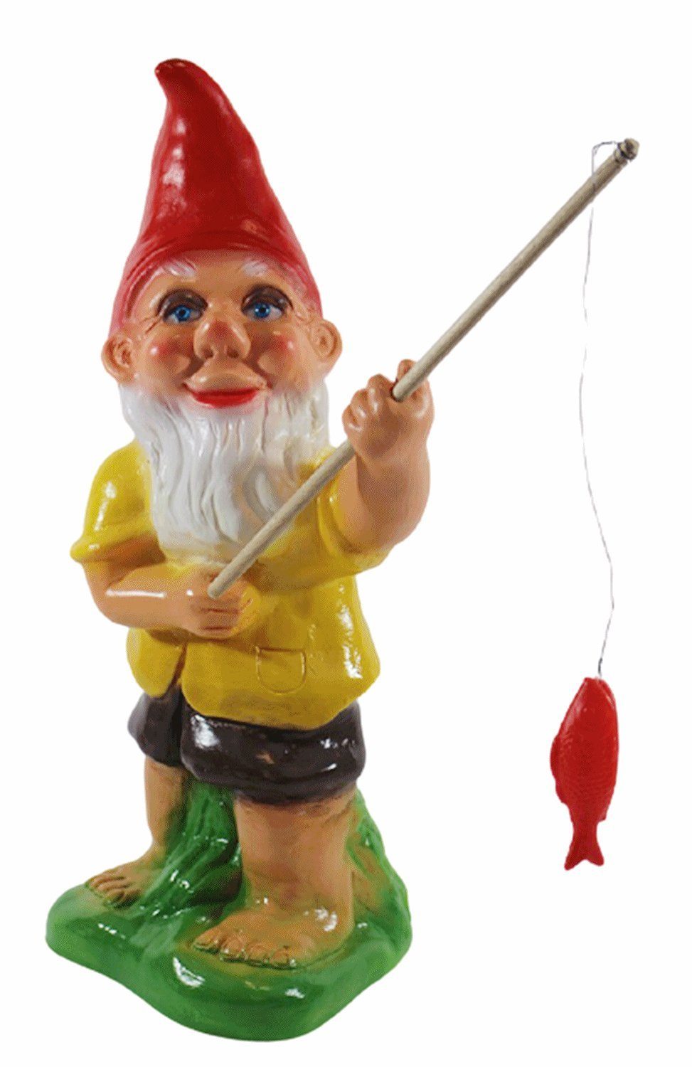 Rakso Oskar Schneider GmbH Gartenzwerg Gartenzwerg Deko Garten Figur Zwerg Angler mit Angel und Fisch stehend aus Kunststoff Höhe 35 cm