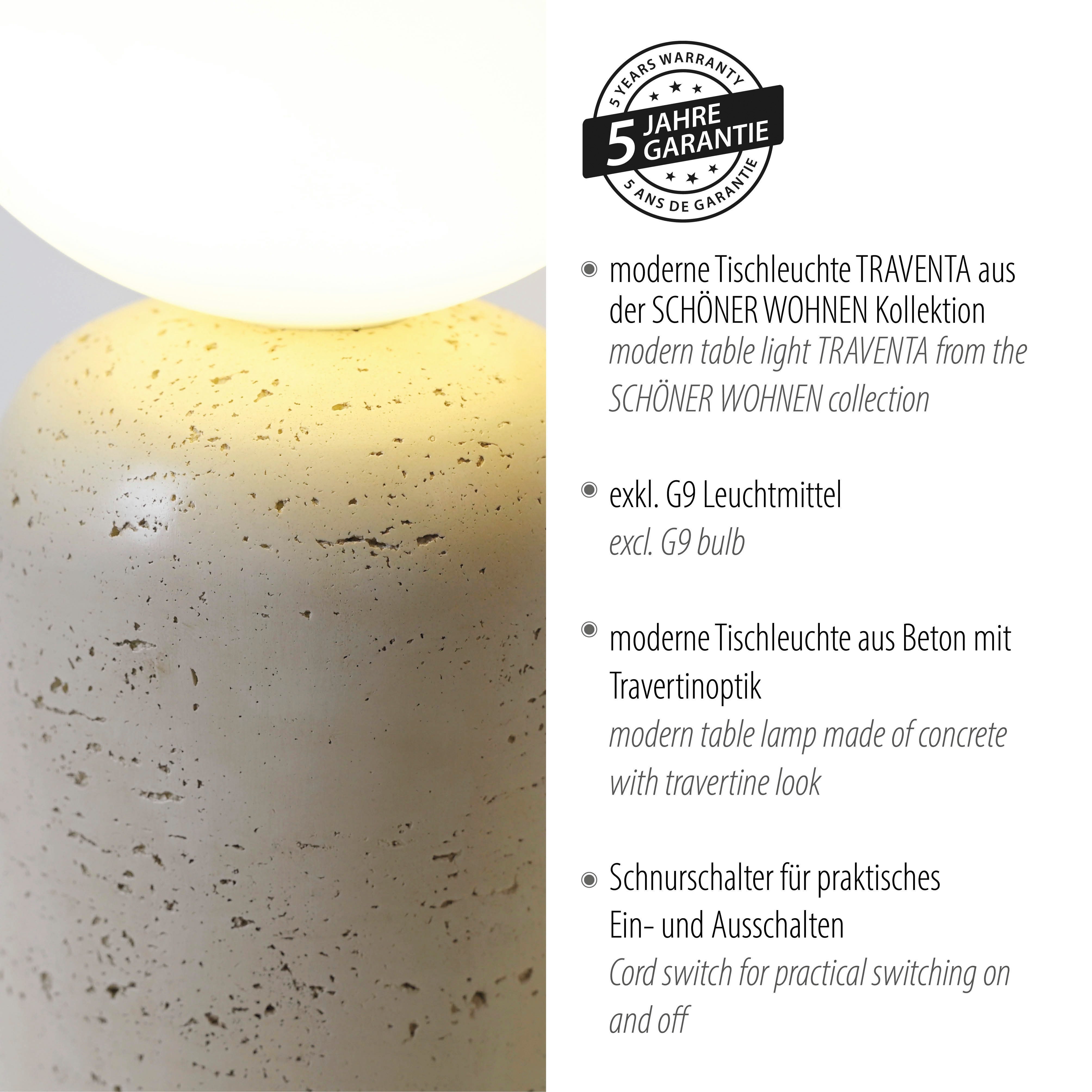 SCHÖNER WOHNEN-Kollektion LED Tischleuchte TRAVENTA, Ein-/Ausschalter, ohne Leuchtmittel, SCHÖNER WOHNEN Kollektion, Travertinoptik, Downlight – Bild 4 von 5