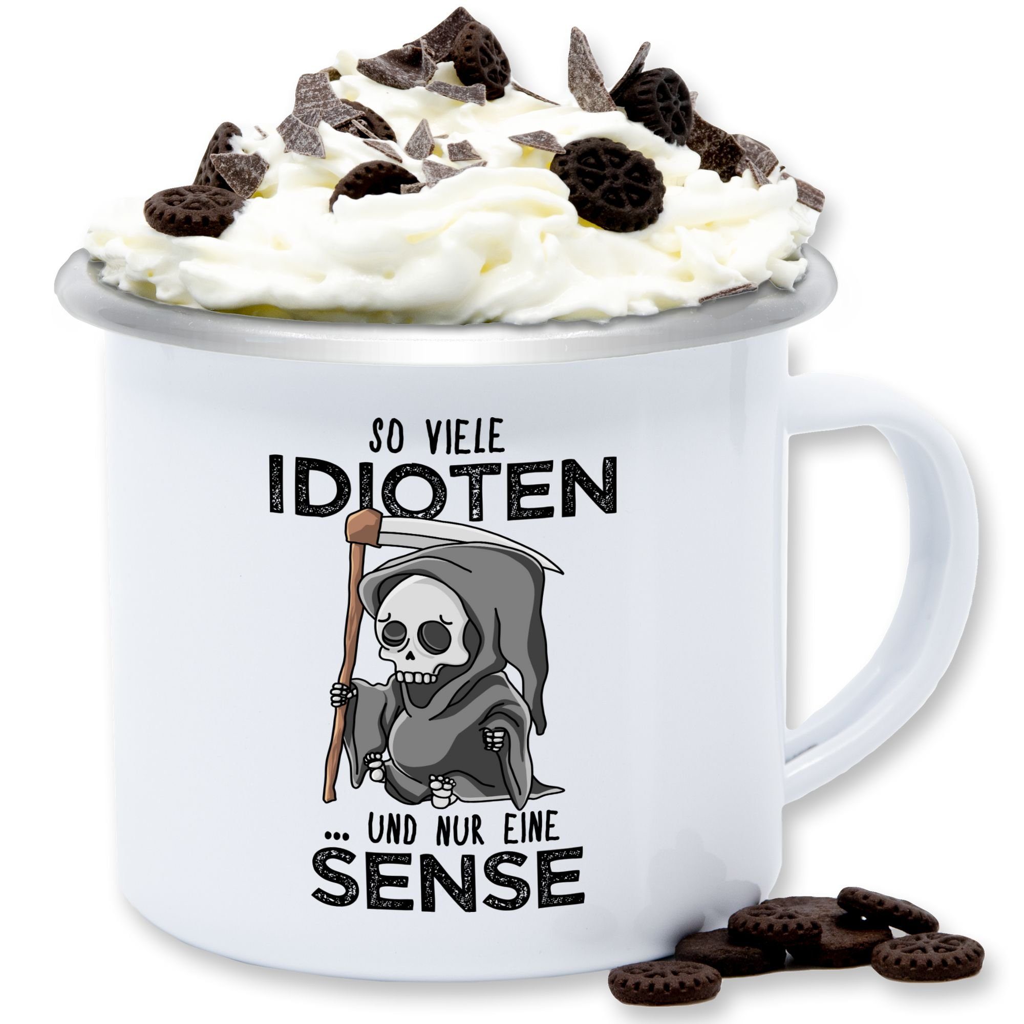 Tasse Stahlblech, Statement - 3 nur und Weiß eine Idioten viele Sense Silber So Sprüche Shirtracer Schwarz,