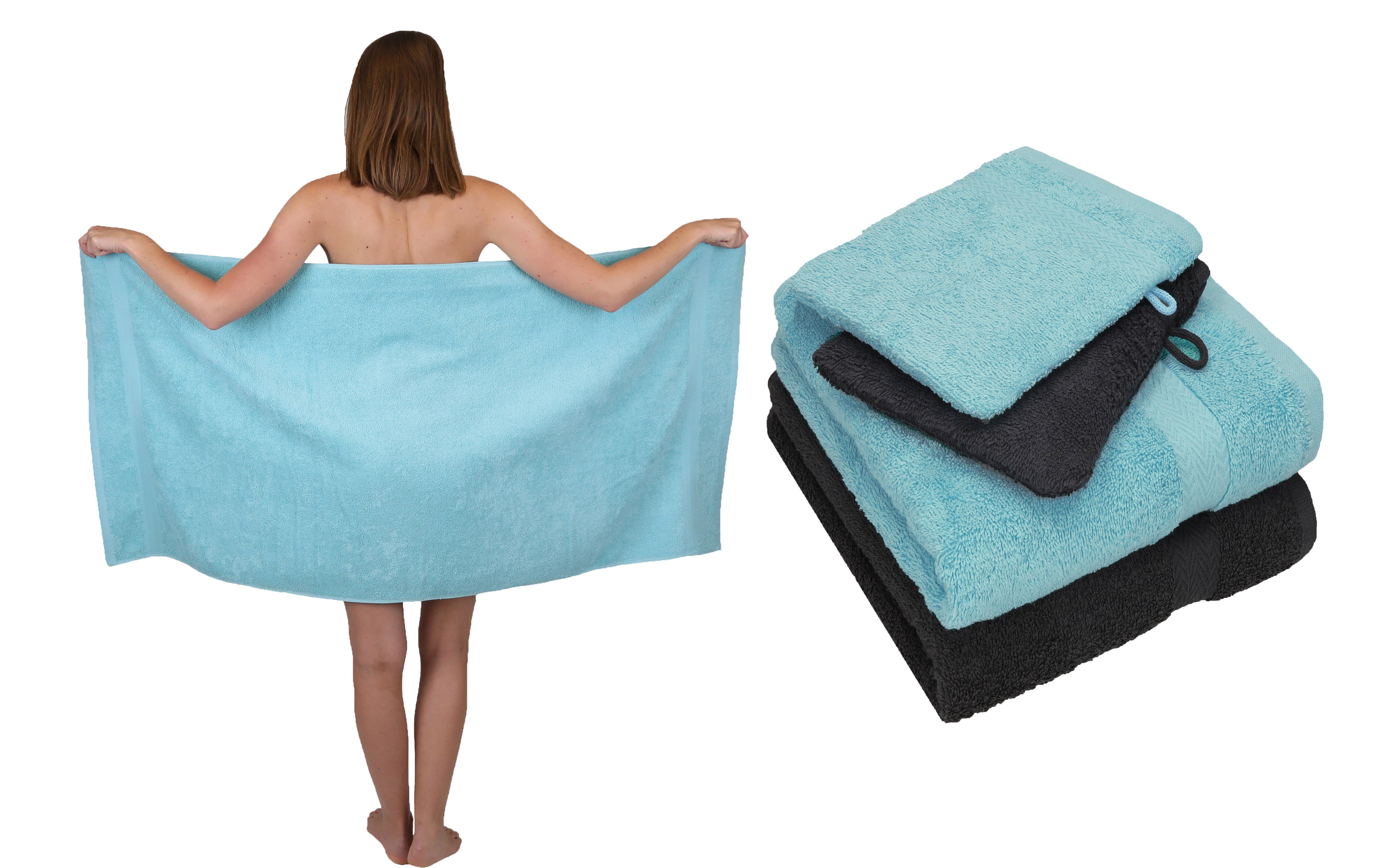 Betz Handtuch Set 5 TLG. Handtuch Set Single Pack 100% Baumwolle 1 Duschtuch 2 Handtücher 2 Waschhandschuhe, 100% Baumwolle ocean-graphit grau