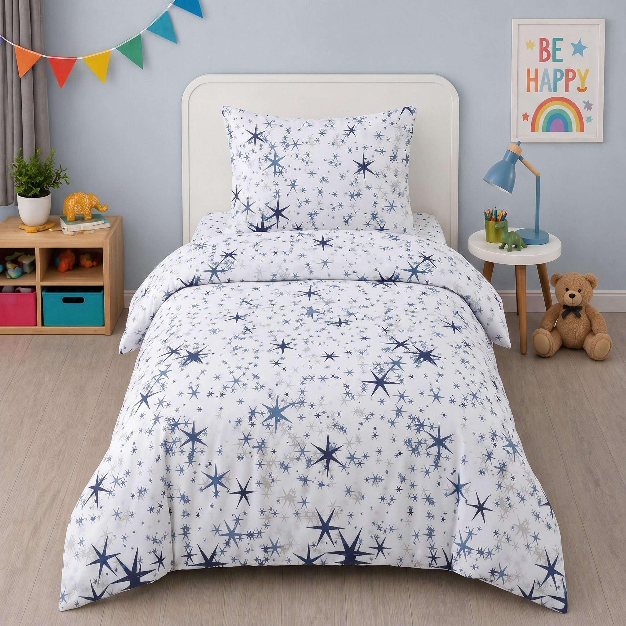 Buymax Kinderbettwäsche Etoiles Kids Stars, Renforce: 100% Baumwolle, 2 teilig, 135x200 cm, 100% Baumwolle, Reißverschluss, Sterne