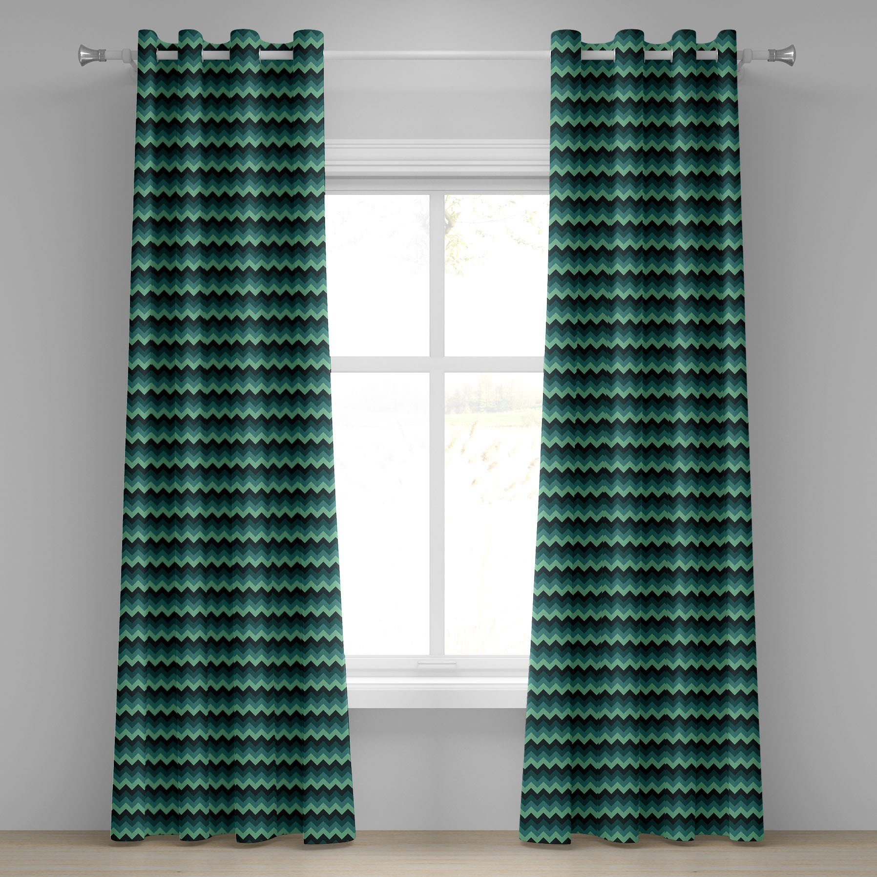 Gardine Dekorative 2-Panel-Fenstervorhänge für Schlafzimmer Wohnzimmer, Abakuhaus, Teal Chevron-Art Geometric