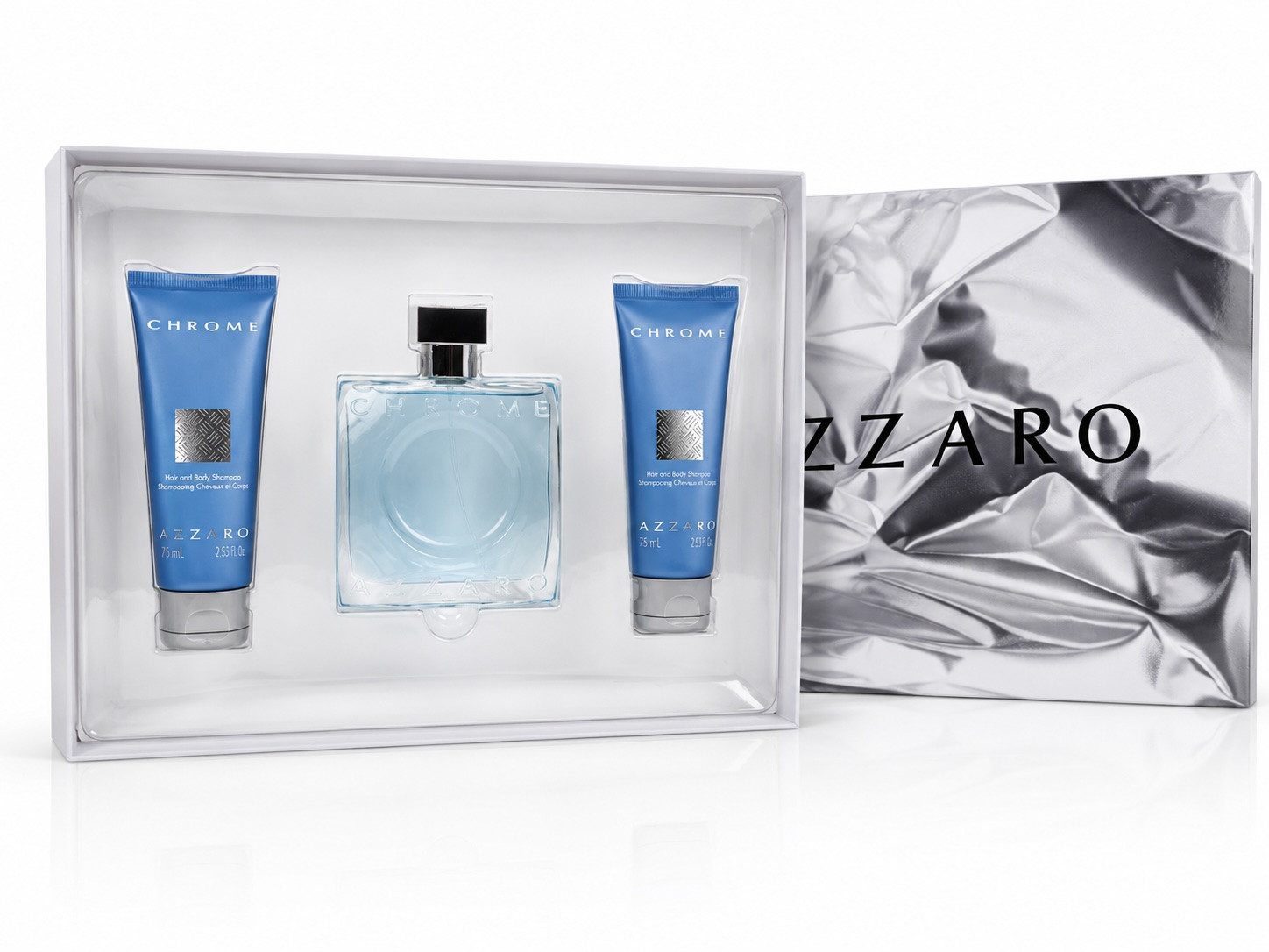 Azzaro Eau de Toilette Chrome Eau De Toilette 100ml & 2 x Hair & Body Shampoo 75ml Neu & Ovp