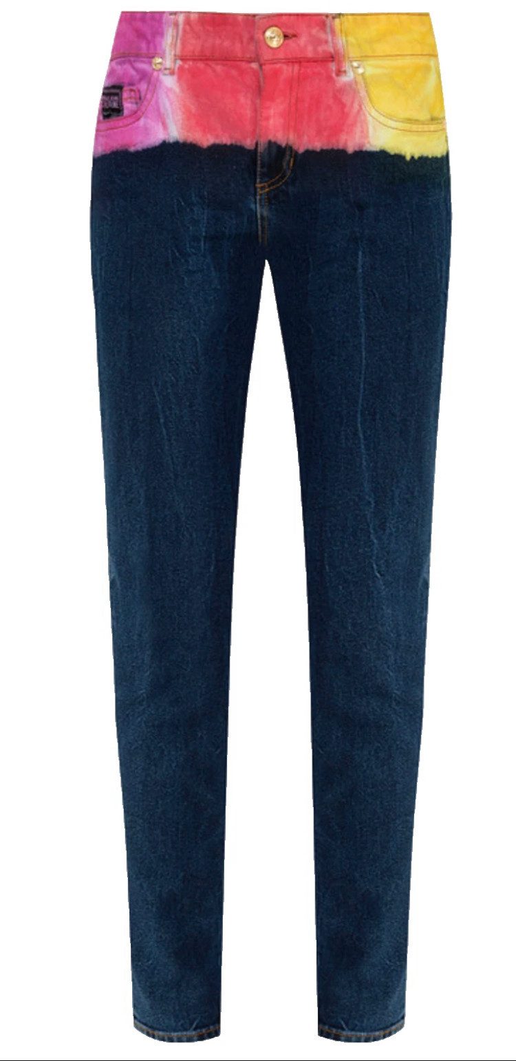 Versace 5-Pocket-Jeans Tie-Dye Slim Jeans Denim Hose Auffälliger Tie-Dye- / Batik-Effekt im oberen Bereich