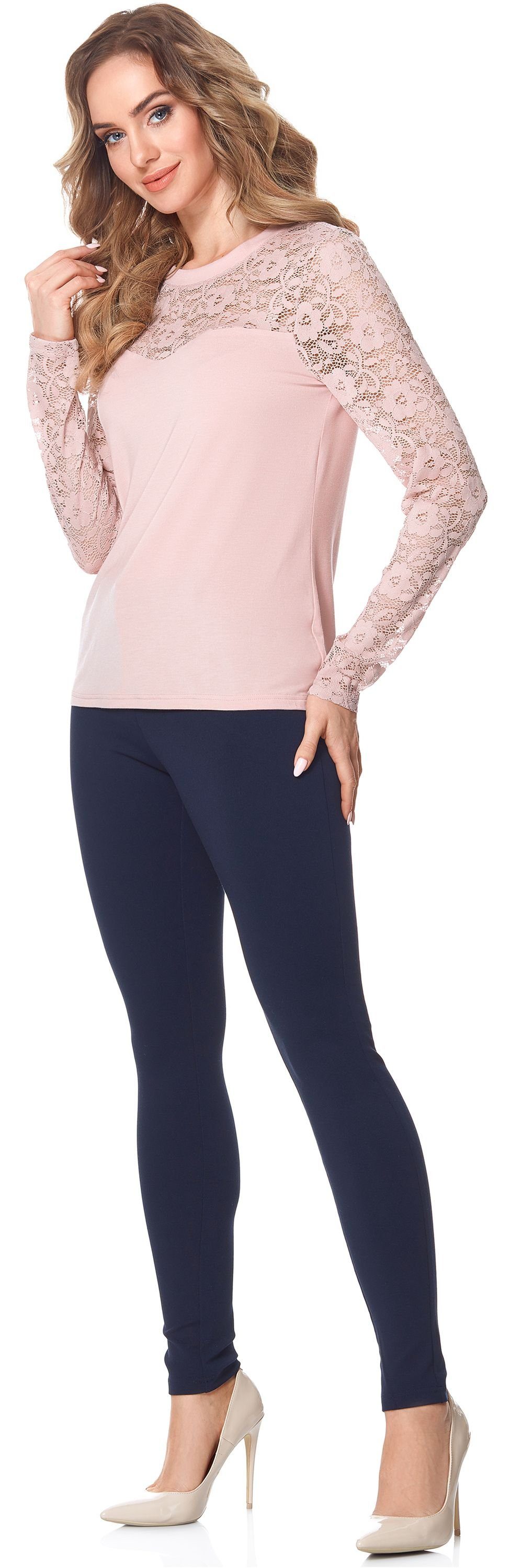 Bellivalini T-Shirt Damen Pulver BLV50-133 Spitzenbluse (1-tlg) Rosa Shirt