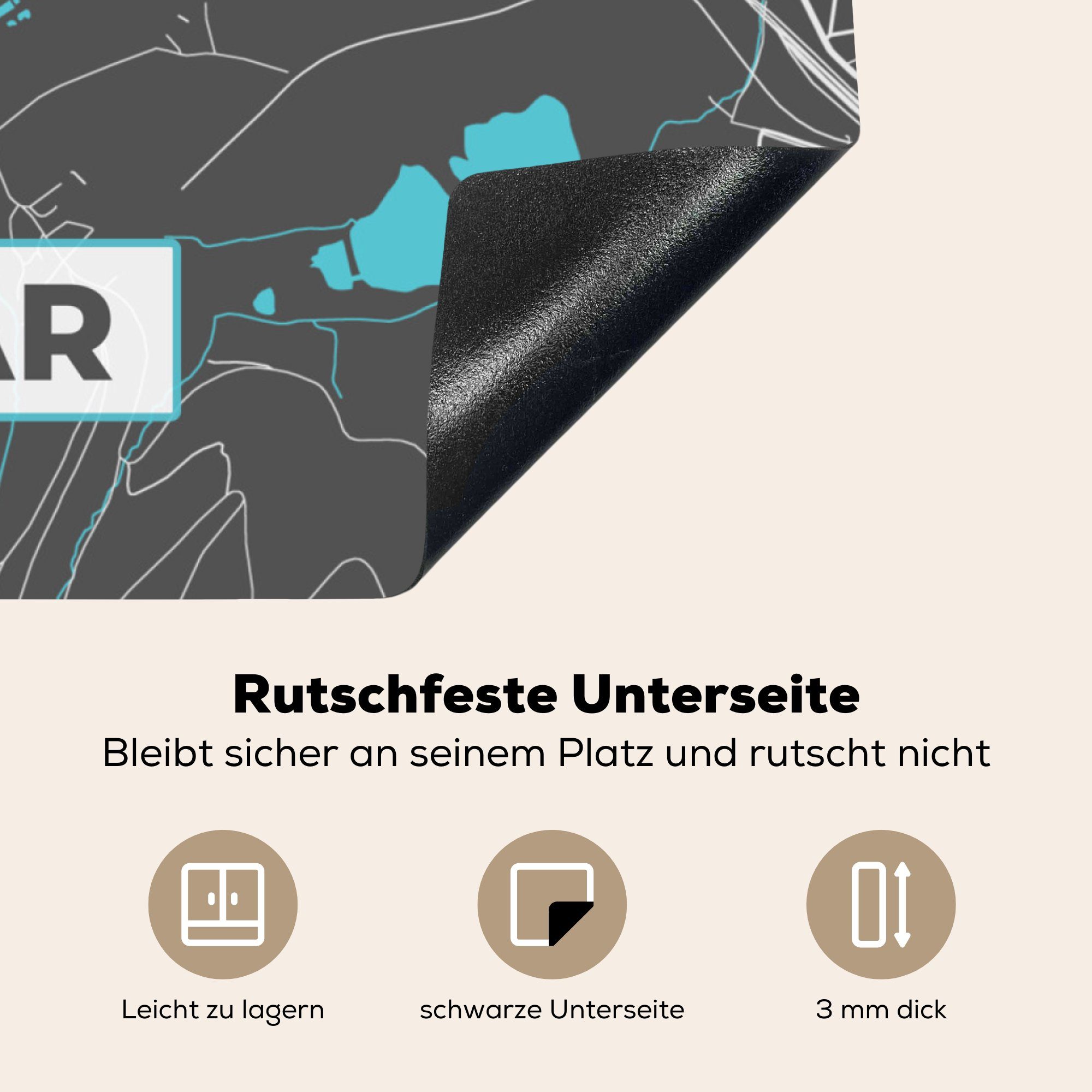 MuchoWow Herdblende-/Abdeckplatte Stadtplan - - Vinyl, Deutschland 78x78 küche tlg), Karte, - für (1 Arbeitsplatte Ceranfeldabdeckung, cm, - Blau Goslar