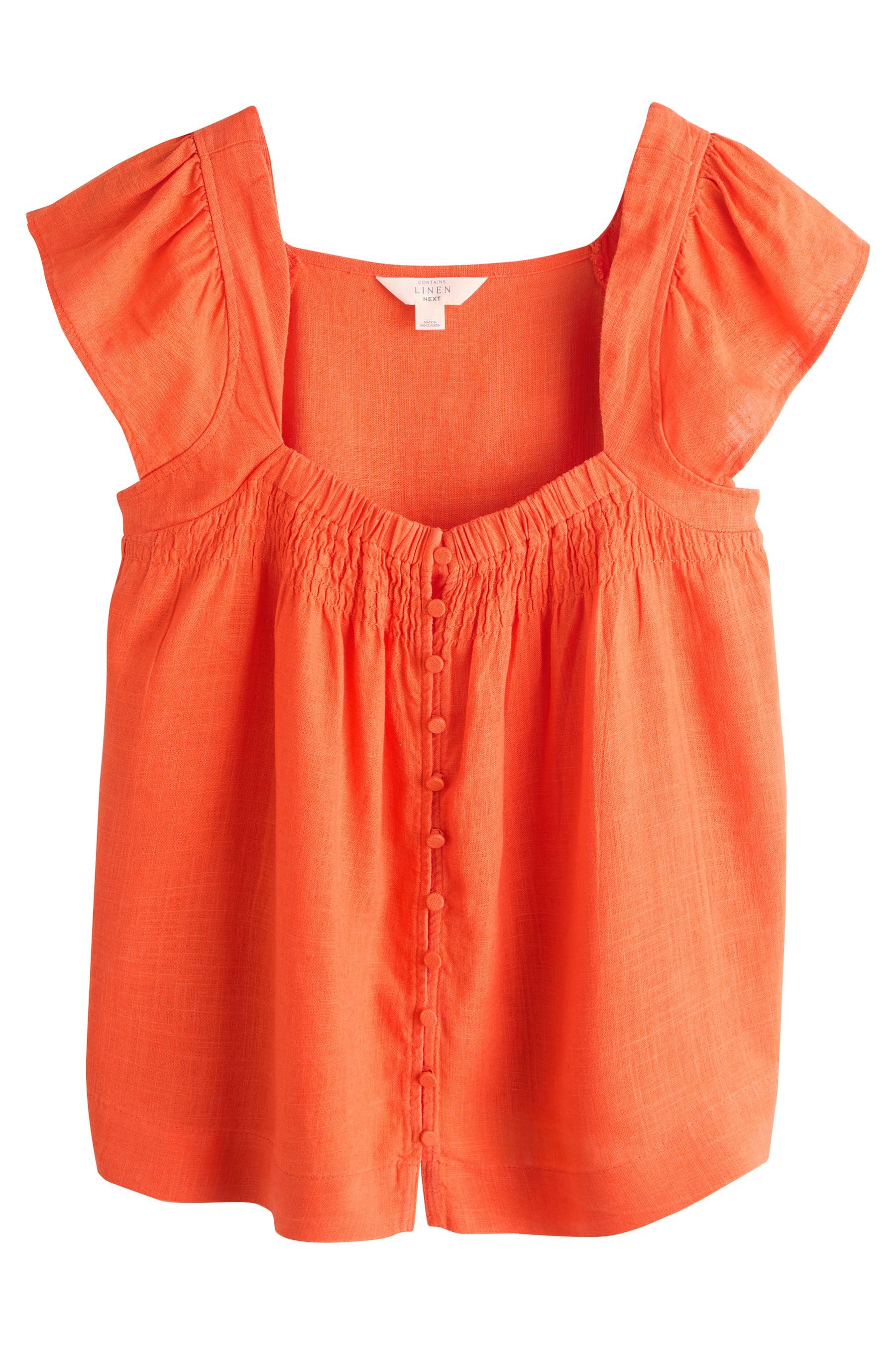 Next Kurzarmbluse Geknöpftes Oberteil mit Flatterärmeln und Leinen (1-tlg)