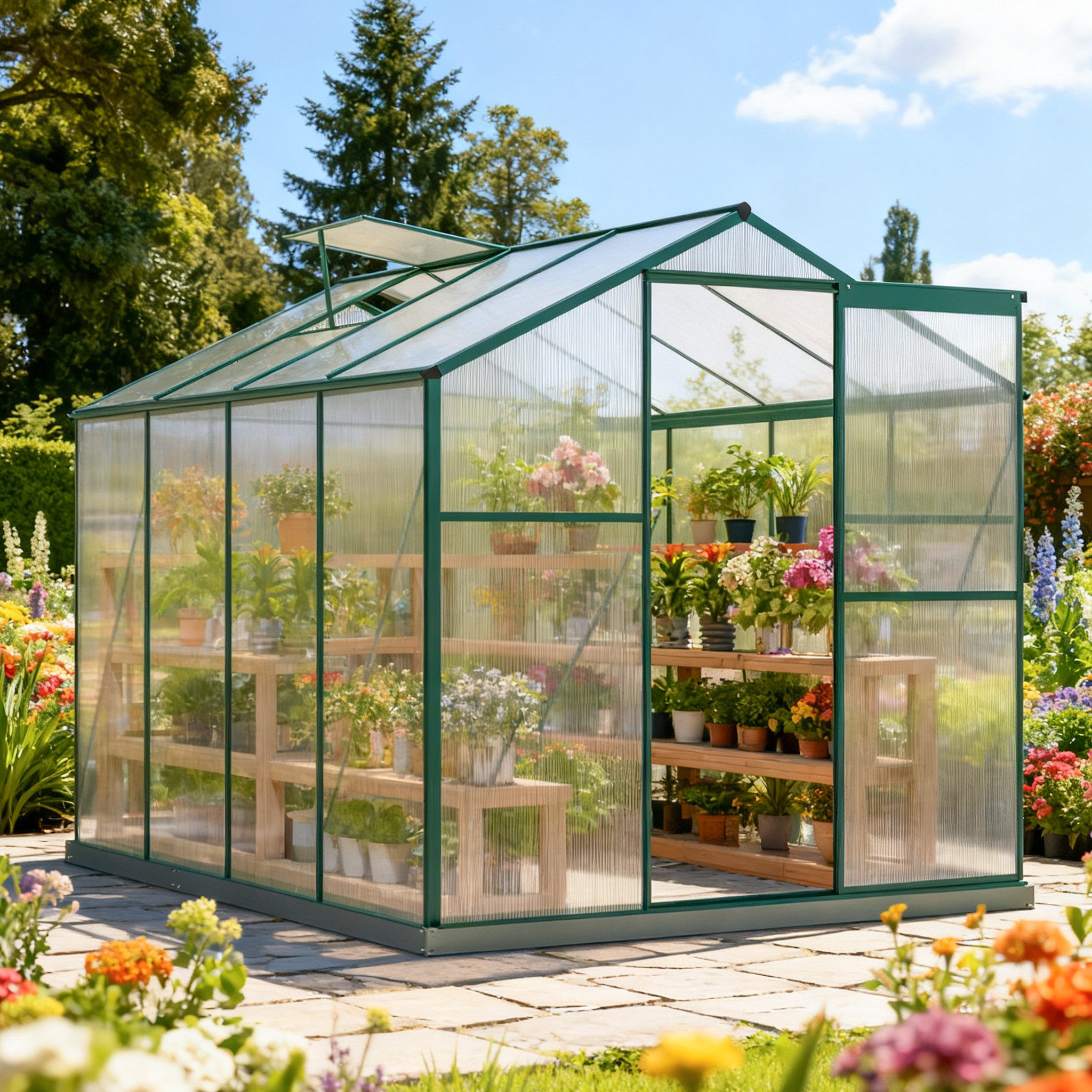 CHICFURN Gewächshaus Aluminium Treibhaus mit Fundament und Schiebetür, BxTxH: 190,00 x 253,00 x 200,00 cm, Packung, Mit Dachfenster für Garten und Pflanzen, 190 × 253 cm, 4,75 m²