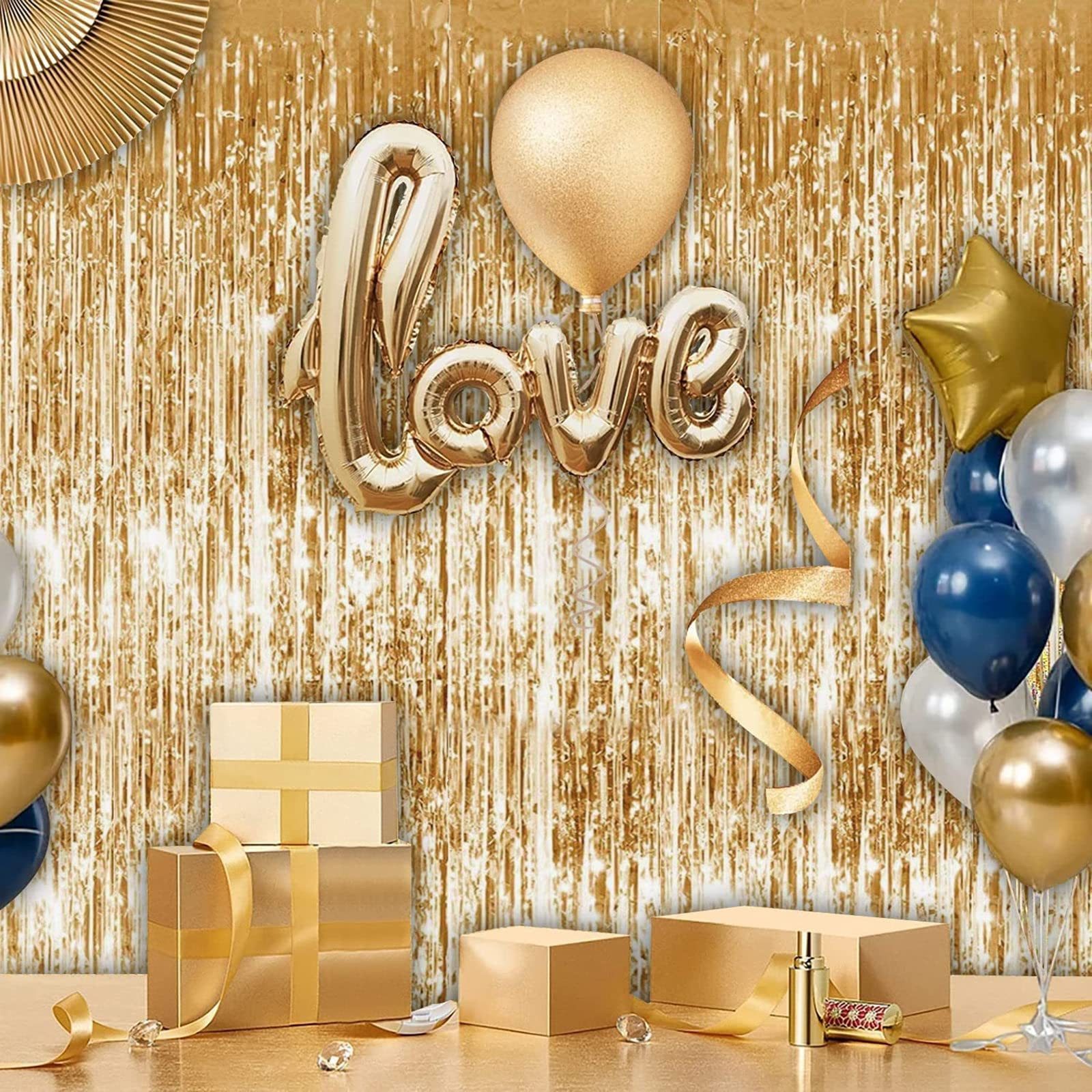FOUORTUNATE-BEE Strähnchenfolie 2er Set Lametta Vorhang 1×2 m Party Deko Fotohintergrund Glänzend, (Für Geburtstag Hochzeit Abschluss Party Fotobox Tür Wand Dekoration