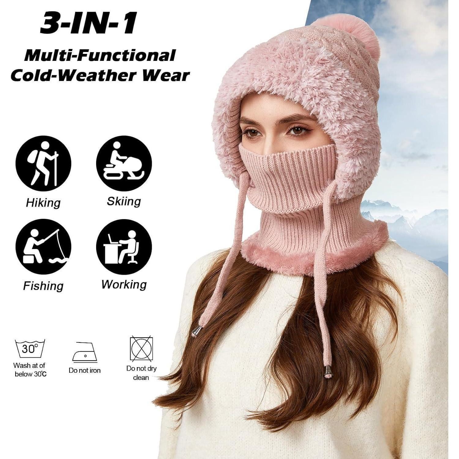 LuxusKollektion Sturmhaube Wintermütze Damen Balaclava Strickmütze Beanie Fleecefutter Rosa