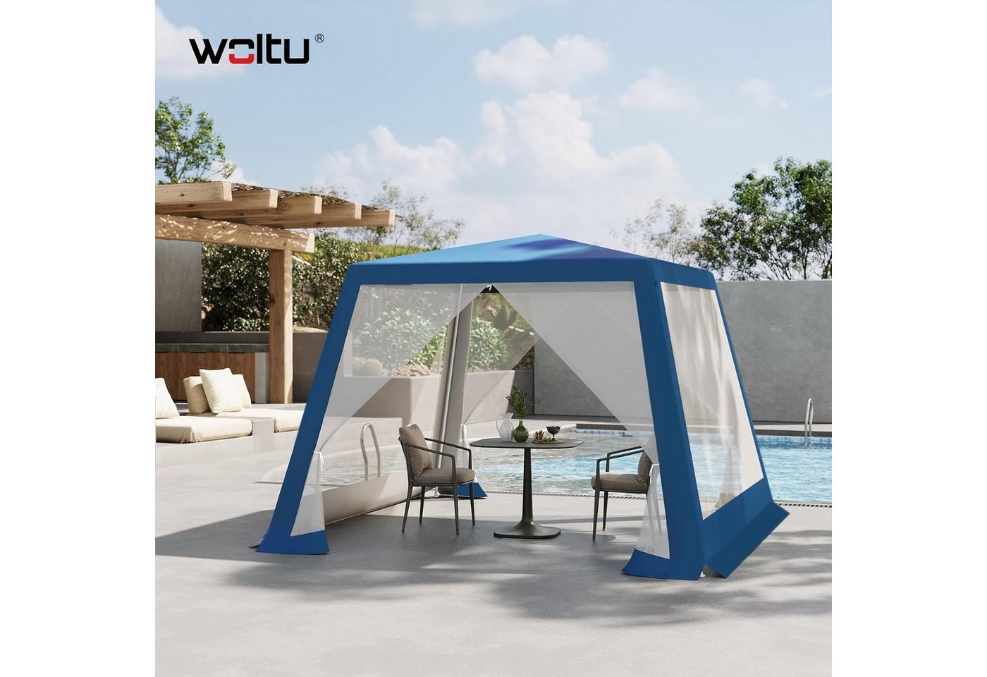 Thumbnail - Woltu Pavillon, mit 4 Seitenteilen, 3x3 m, mit Seitenwänden Moskitonetz