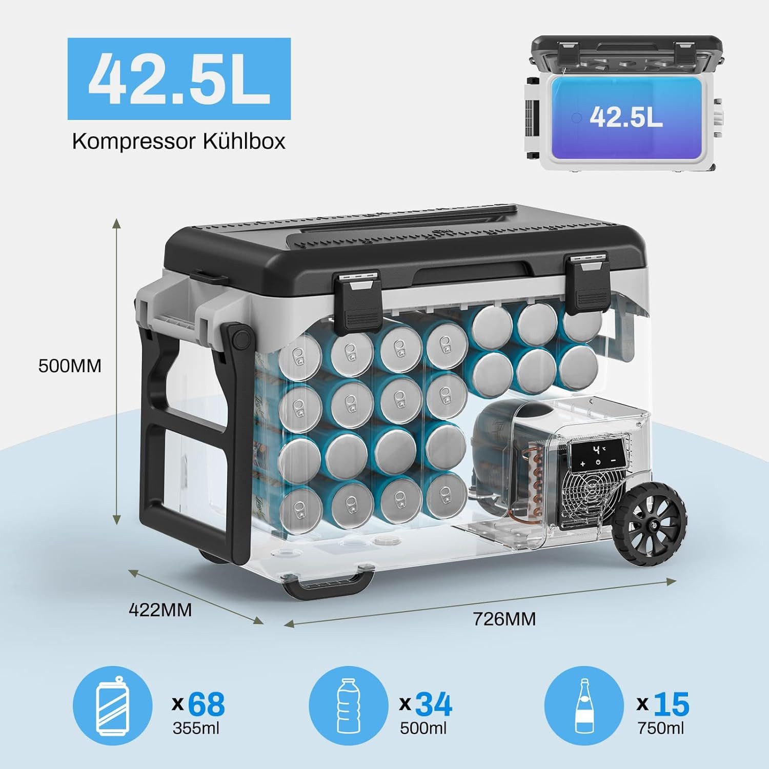 TLGREEN Kühlbox Kompressor Kühlbox, MAX/ECO Modus, Camping Kühlschrank, 42 l, lektrische Gefrierbox bis -20℃,Auto Kühlschrank 12V 24V DC&AC 100-240V