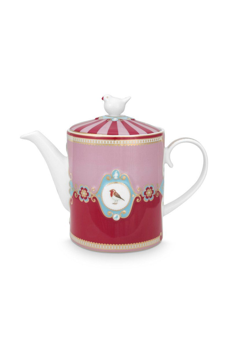 PiP Studio Teekanne Love Birds Medallion Teekanne rot/pink 1,3l, Teapot Love Birds Medallion Red-Pink 1.3ltr