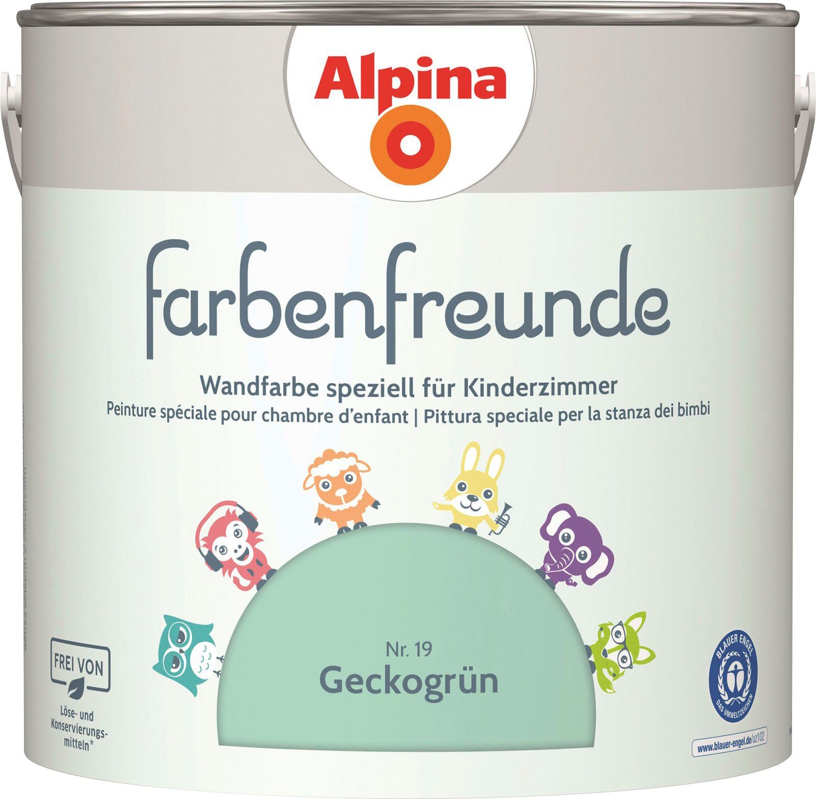 Alpina Wandfarbe farbenfreunde, für Kinderzimmer, matt, 2,5 Liter Geckogrün