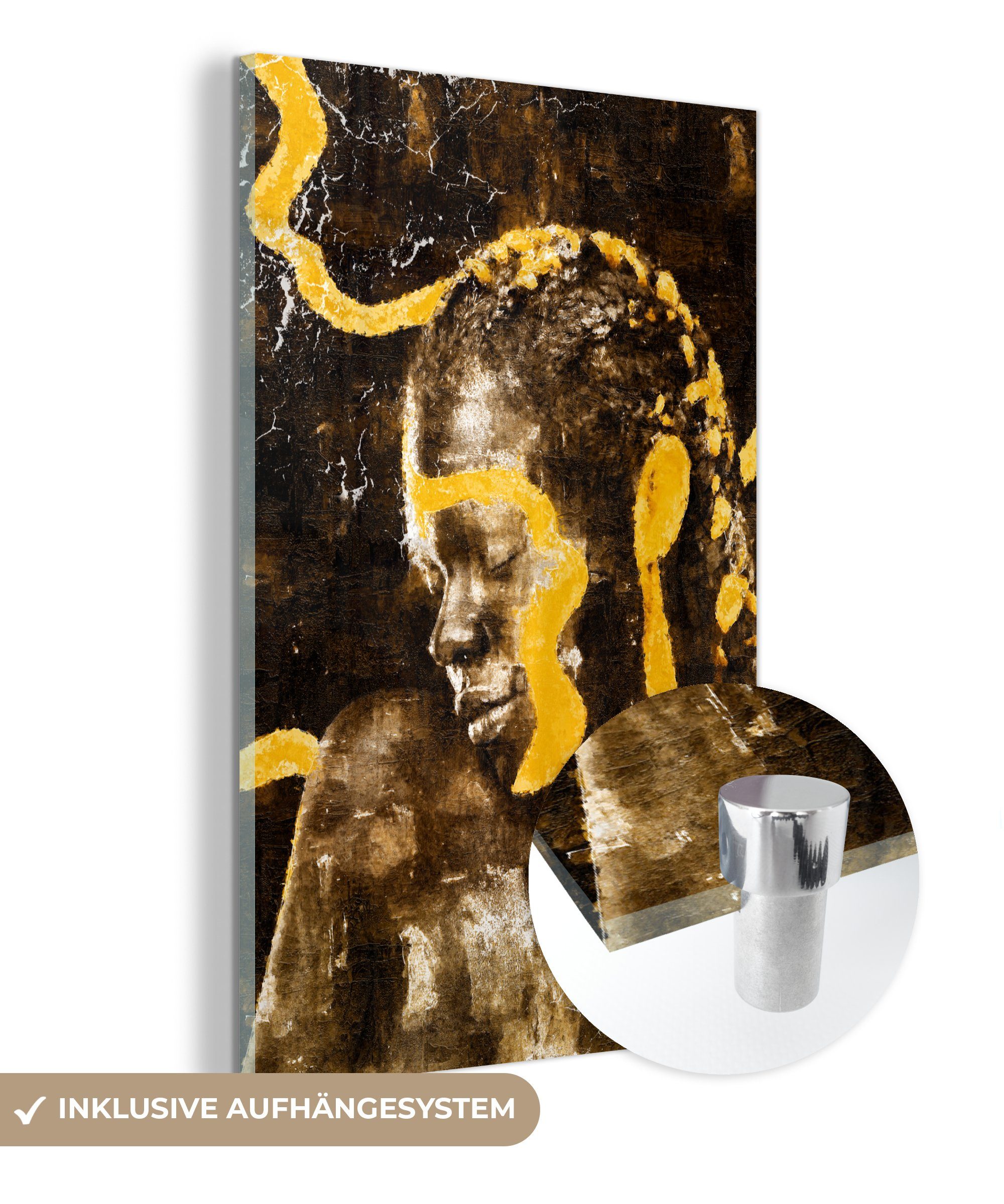 MuchoWow Acrylglasbild Frau - Schwarz - Gold, (1 St), Glasbilder - Bilder auf Glas Wandbild - Foto auf Glas - Wanddekoration | Bilder