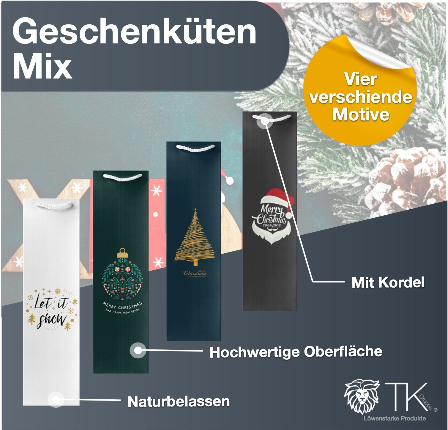 Weintüte, XXL Weihnachtstaschen Gruppe (12St) Flaschentüten 12x Geschenkpapier Geschenktüten TK