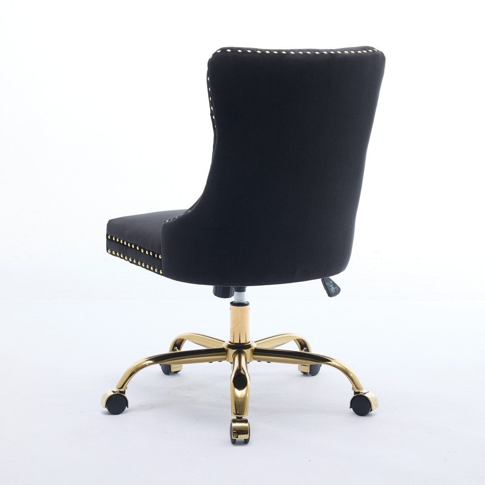 BBWL Polsterstuhl Bürostuhl Samt gepolstert ergonomisch drehbar höhenverstellbar, mit goldenem Metallgestell luxuriös stabil komfortabel – Bild 5 von 5