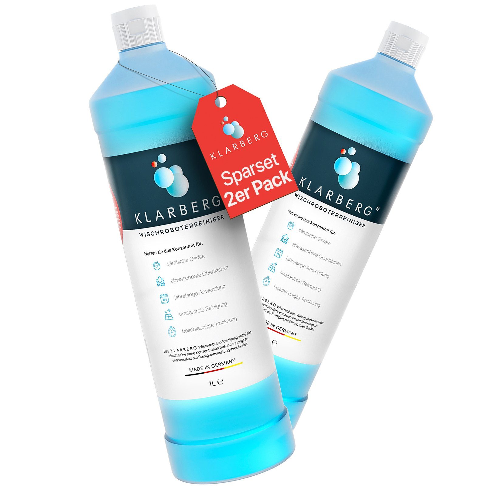 Klarberg Bodenreiniger Wischroboter Fussbodenreiniger (Spar-Set, [2-St. 2 Flaschen 332 Wischgänge bei Wassertank 600ml, 1332 Wischgänge bei 150ml)
