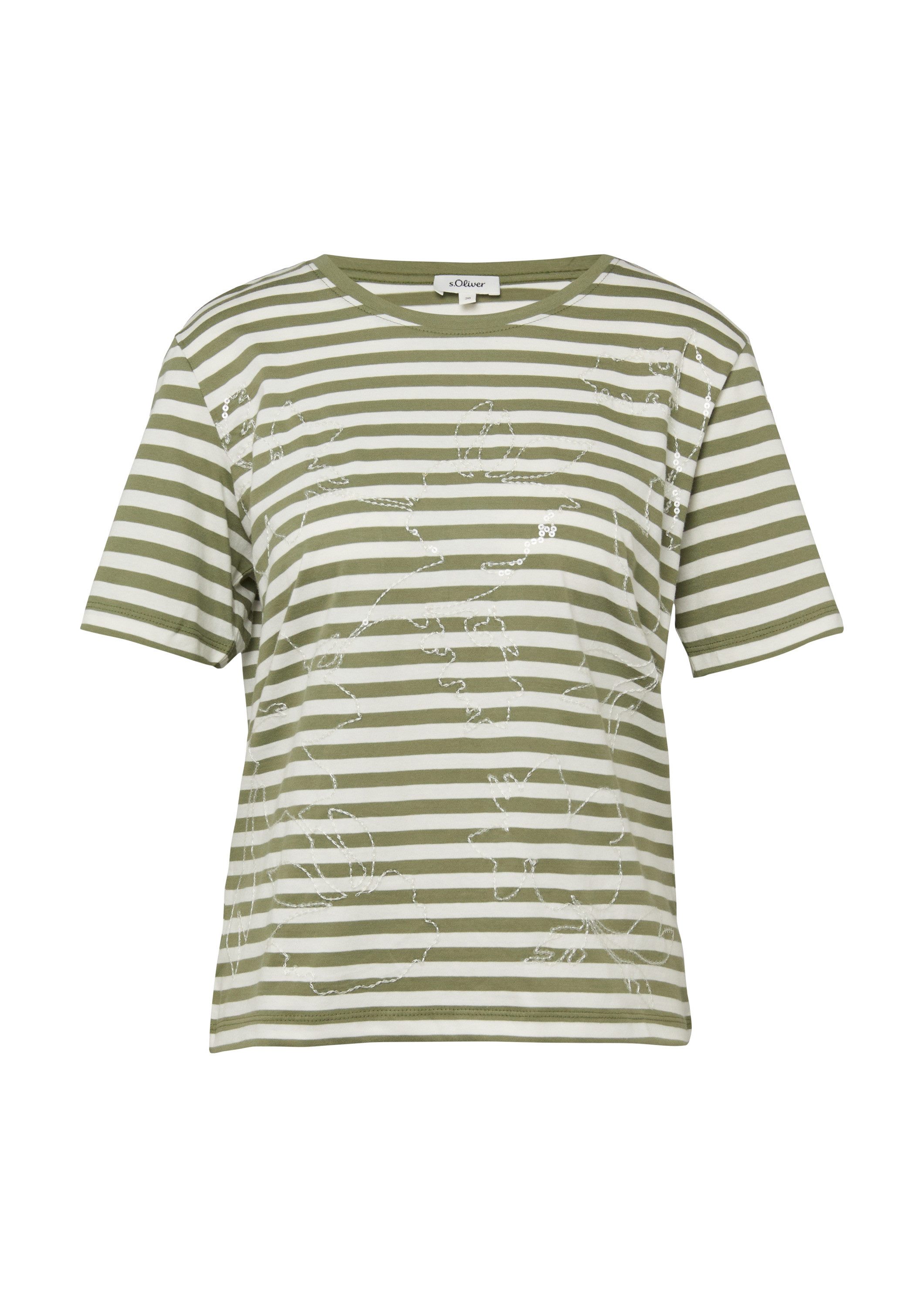 s.Oliver Kurzarmshirt T-Shirt Gestreiftes Baumwoll-T-Shirt mit Pailletten günstig online kaufen