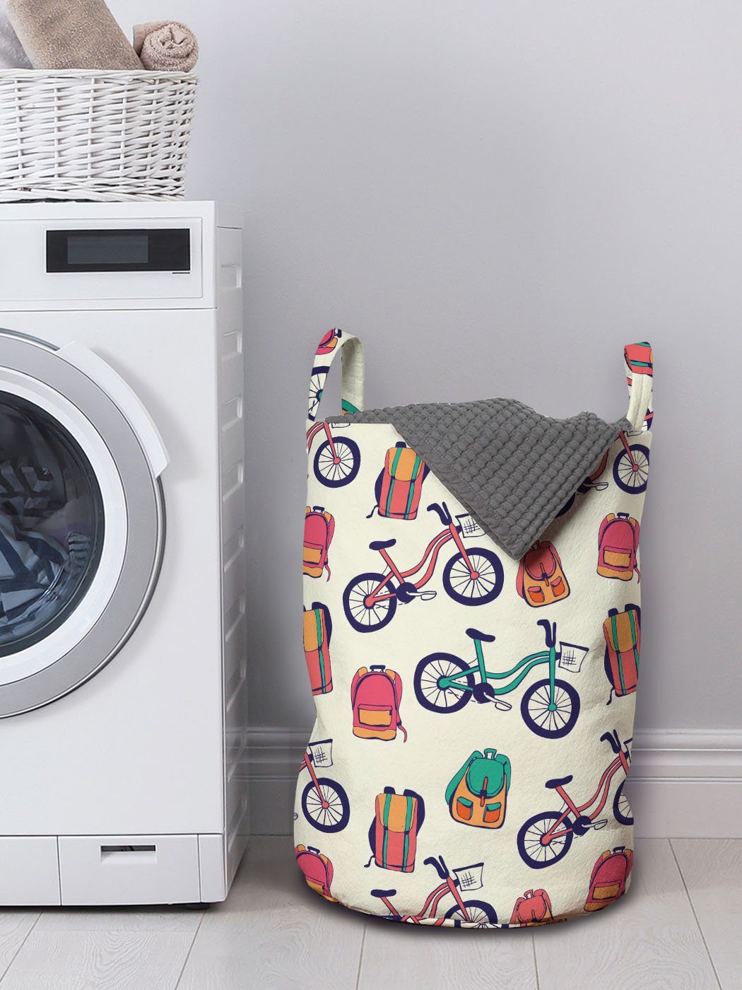 Abakuhaus Wäschesäckchen Rucksäcke für Waschsalons, Griffen und Kordelzugverschluss Draussen Wäschekorb Fahrräder mit Kunst
