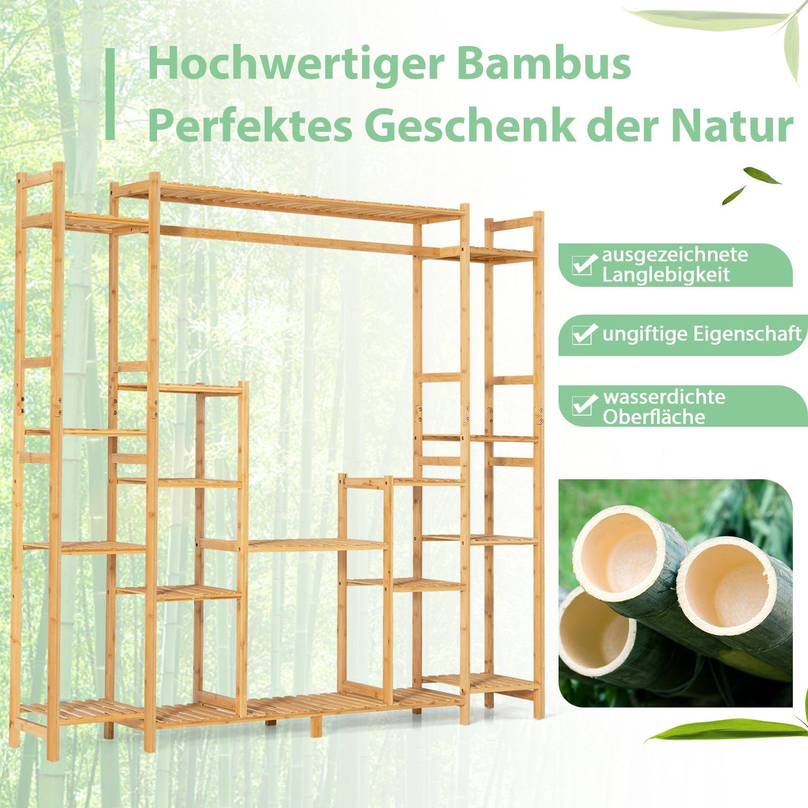 Ebenen COSTWAY mit aus Pflanzentreppe, Hängegestell, 167x30x166cm 9 & Bambus