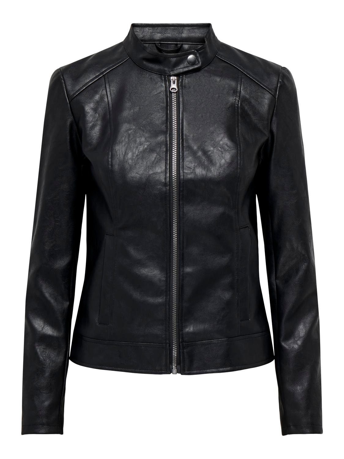 JACQUELINE de YONG Lederjacke Kunstlederjacke Reißverschluss Hochgeschlossen JDYEMILY FAUX LEATHER JACKET OTW NOOS