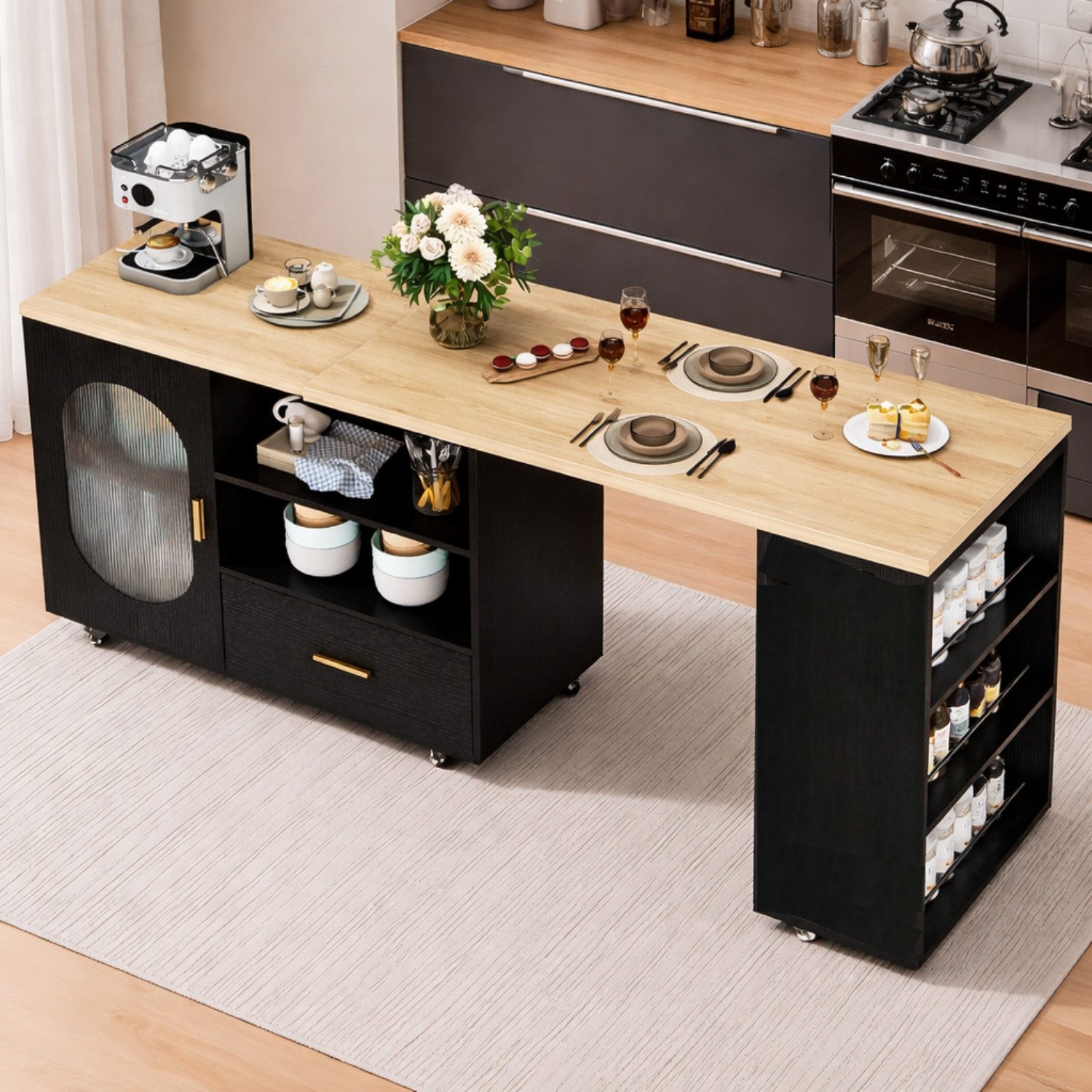 mukuhi Kücheninsel 360° drehbar erweiterbar rollbar Stauraum