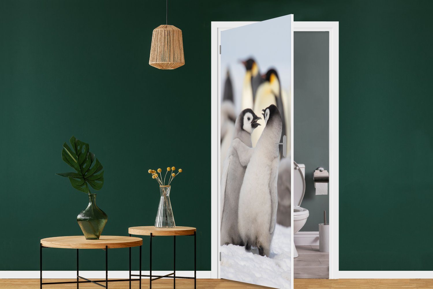 für Schnee Türtapete cm St), MuchoWow Tür, 75x205 - Pinguine Fototapete Türaufkleber, (1 Tiere, Matt, bedruckt, -