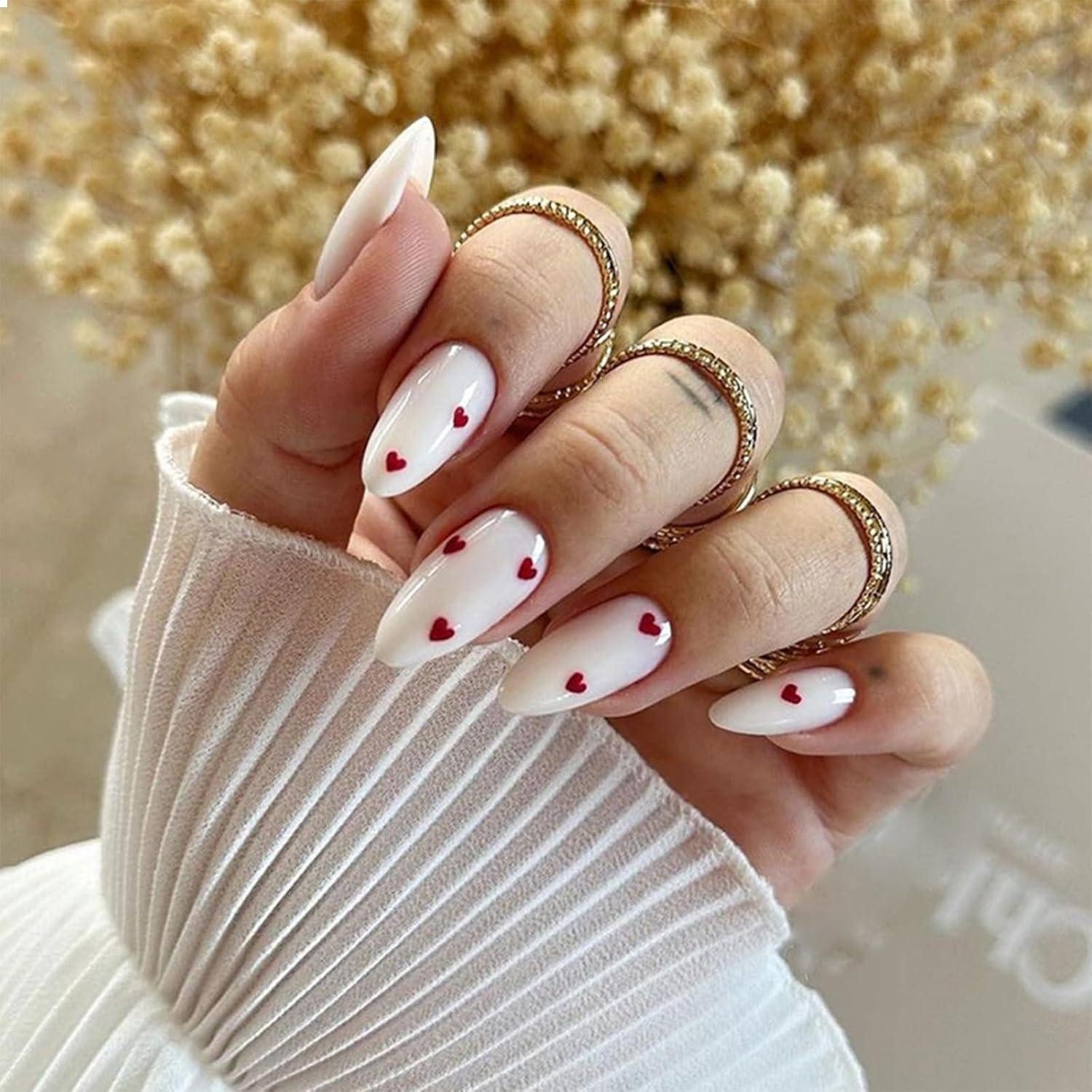 Kunstfingernägel Weihnachts-Acrylnägel 24 Stück French Tip Mandel Press-On-Nägel