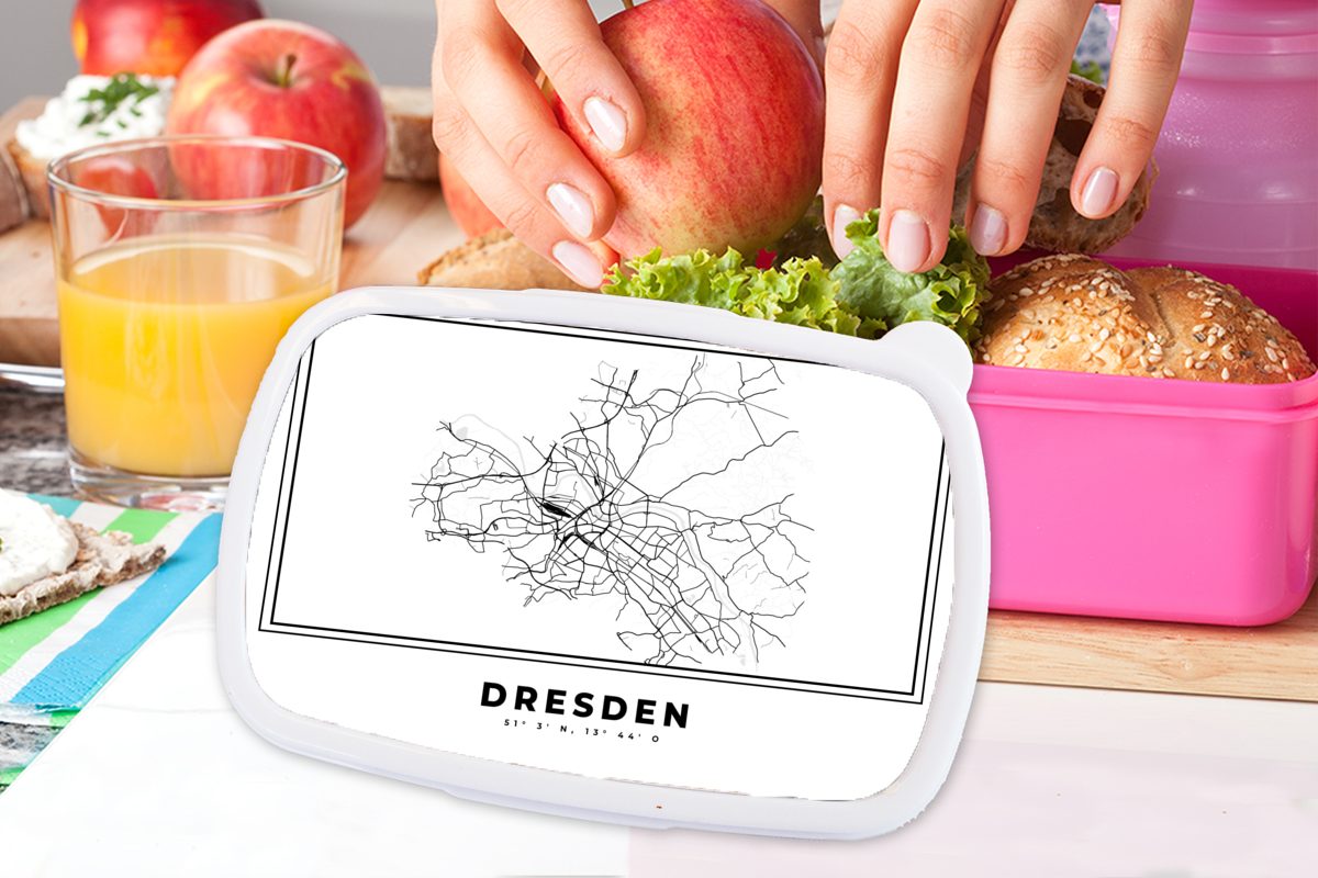 Kunststoff Mädchen, Deutschland - Schwarz Lunchbox rosa - Stadtplan Kunststoff, Dresden, Kinder, Erwachsene, Snackbox, für und Brotdose - (2-tlg), MuchoWow Brotbox weiß