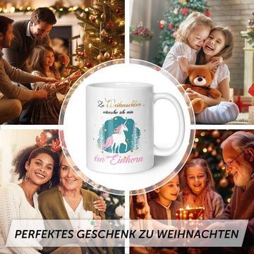 GRAVURZEILE Tasse mit Weihnachtsmotiv - Geschenke für Frauen & Männer zu Weihnachten, Spülmaschinenfest - Ein Einhorn zu Weihnachten - Weiß