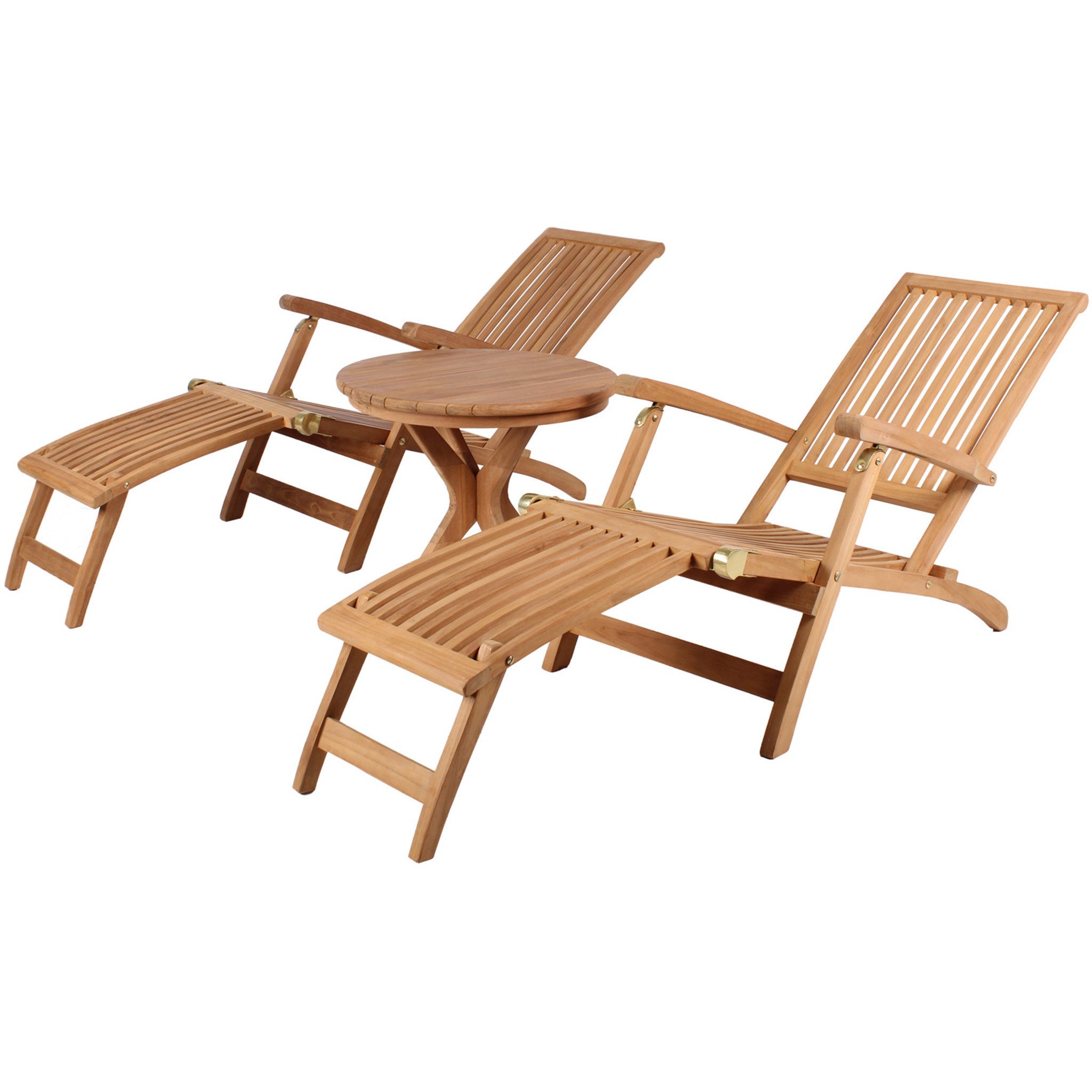 bene living Gartenlounge-Set Tisch Burton und Gartenliege Yacht - Teakholz, (Gartenmöbelset, 3-tlg., Gartenliegen inkl. Beistelltisch), klappbar mit separat abnehmbarem Fußteil