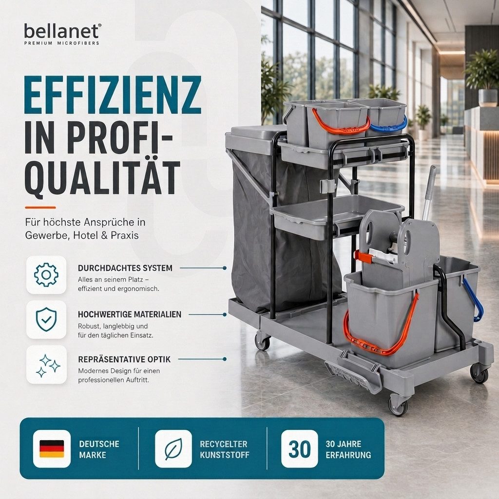 Bellanet Putzwagen Profi-Reinigungswagen 2x18L + 4x6L Eimer, Mopp-Presse, leise Rollen