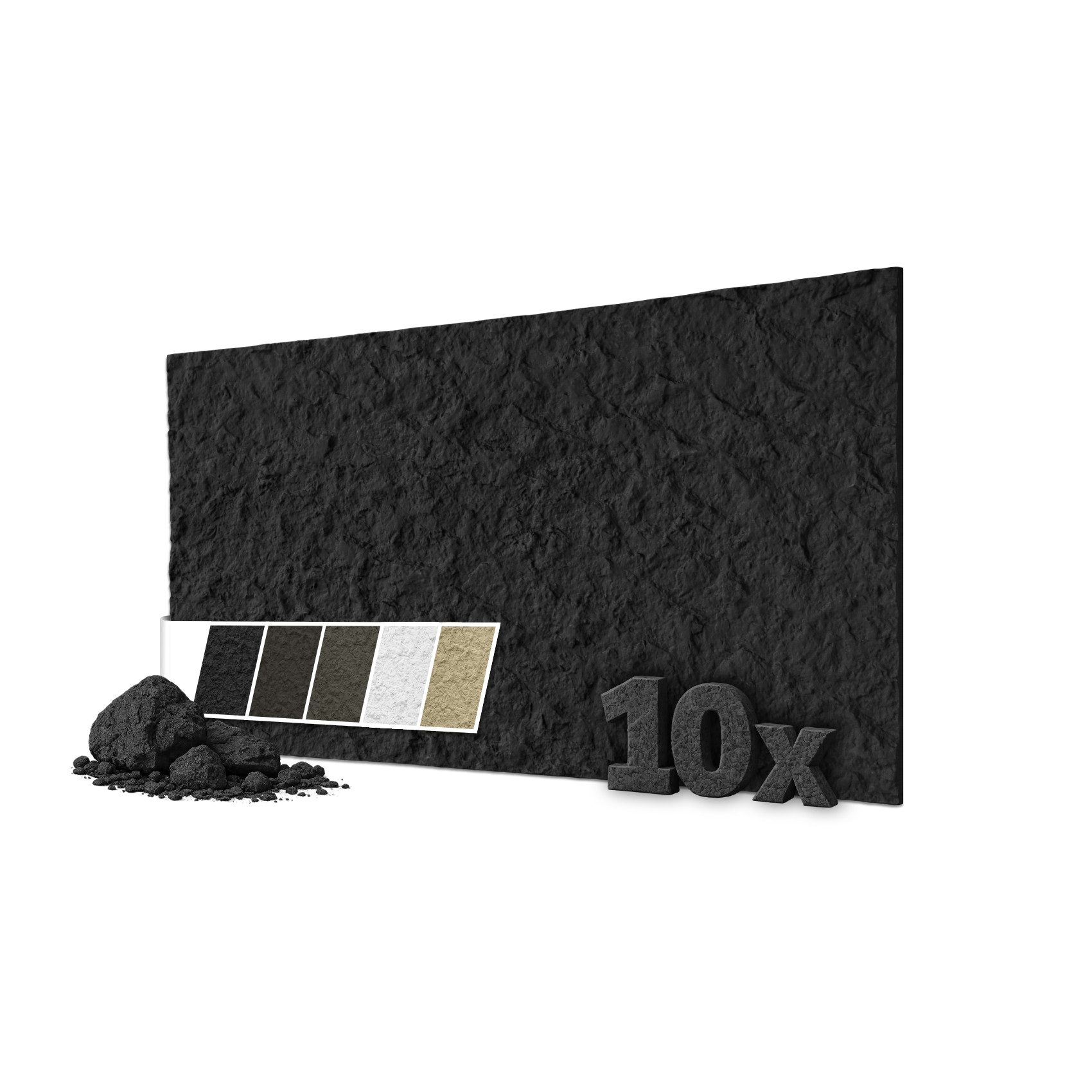 Hexim 3D Wandpaneel, BxL: 6x12 cm, (Steinoptik 10 Stück 120x60cm – Felswand PU Wandverkleidung, Täuschend echte Bruchstein 3D Paneele für Wohnzimmer – 2cm starke Steinplatte schwarz (7,2m² Dark Black)