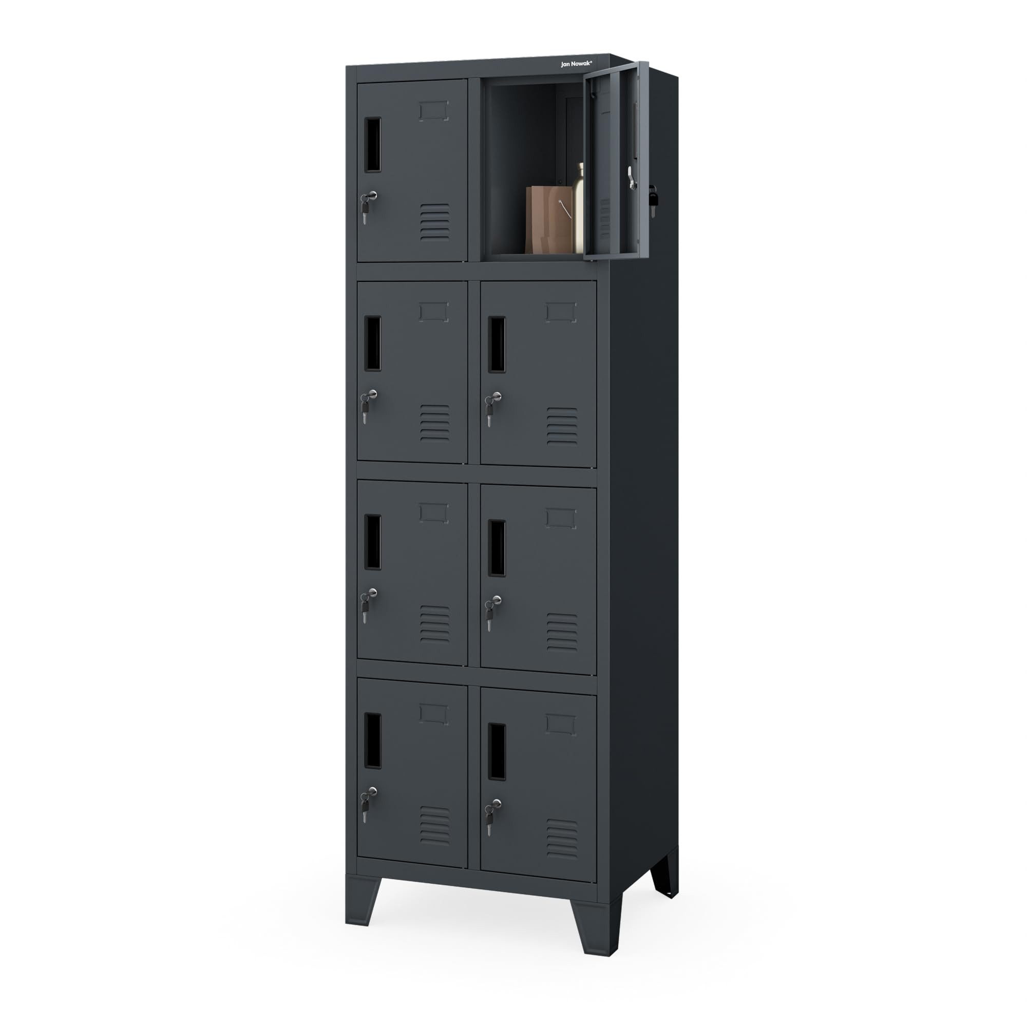 Jan Nowak Mehrzweckschrank Metall Schließfachschrank 56 cm ROBERT 2 Plus 10 Fächer Stahl (Stahl 0,6 mm 172 x 56 x 45 cm Wandmontage möglich PZH) Doppelspind Garderobenschrank abschließbar Schloss 172 cm 4 Farben