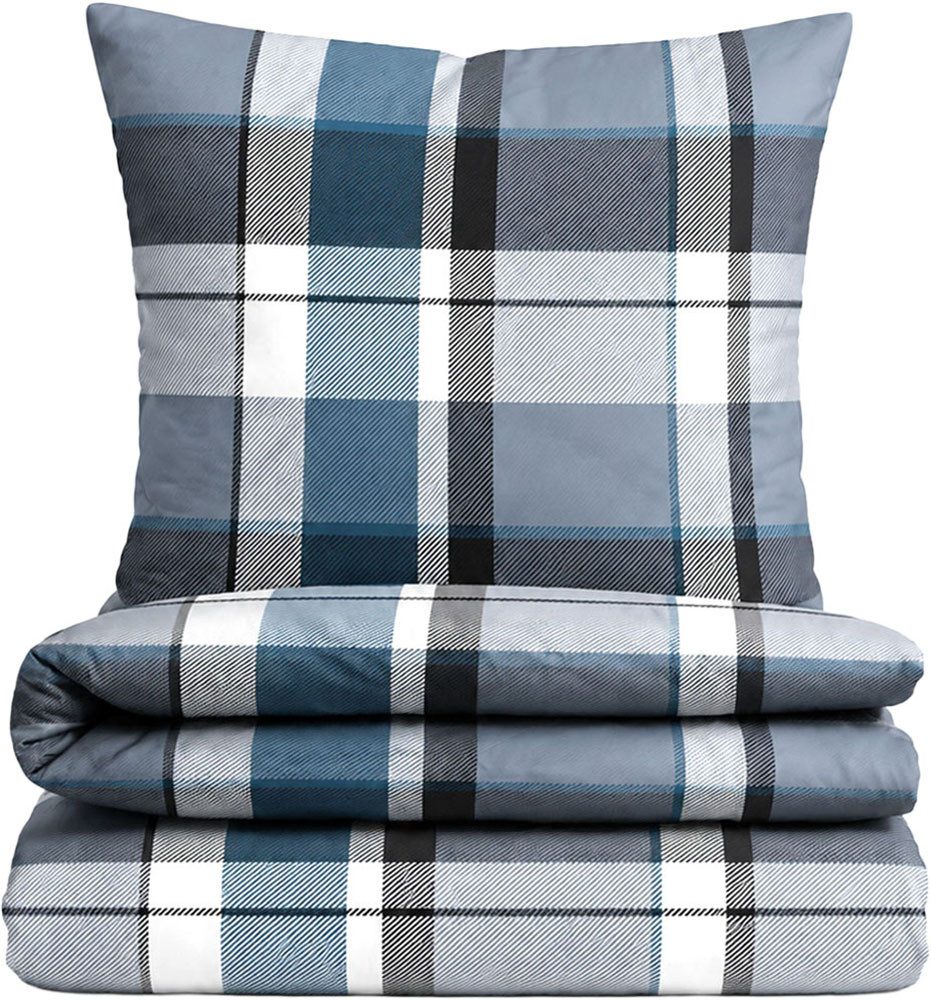 Castell - Markenbettwäsche Bettwäsche 0350369 Polycotton-Biber Bettwäsche 65% Baumwolle, 25% Polyester, Polycotton, 2 teilig, wärmend weich, Reißverschluss, Winterbettwäsche, Karo