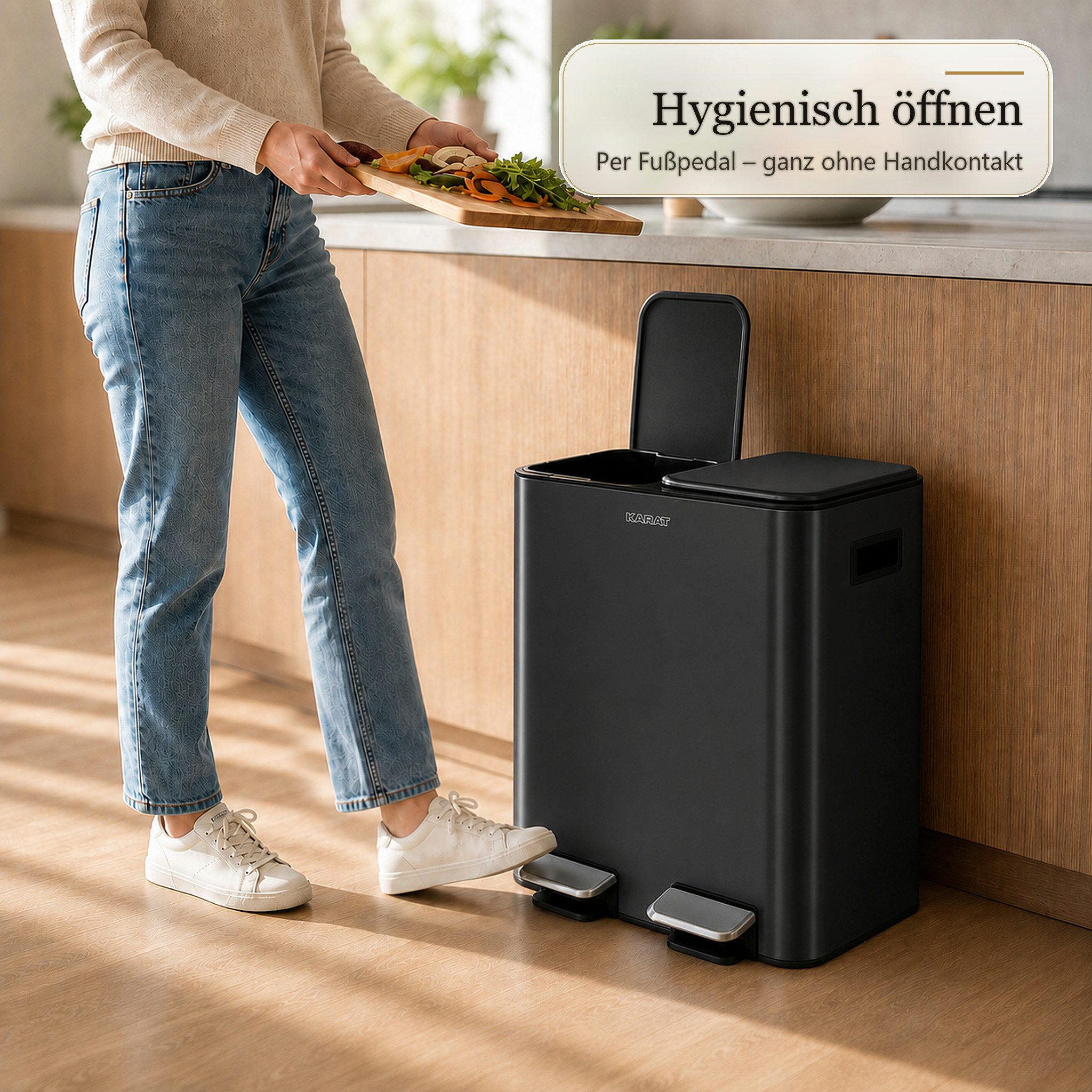 Floordirekt Mülleimer Logan 2 x 15 L Treteimer Soft Close Mülltrennung, Zwei entnehmbare Innenbehälter – Bild 3 von 5