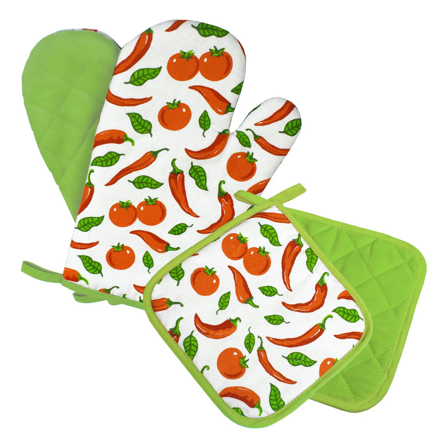 Delindo Lifestyle Topfhandschuhe Ofenhandschuhe, Topflappen, (4er Sparset, 4-tlg., bestehend aus 2x Ofenhandschuh + 2x Topflappen), Hitzebeständig bis 250 °C für maximal 15 Sekunden